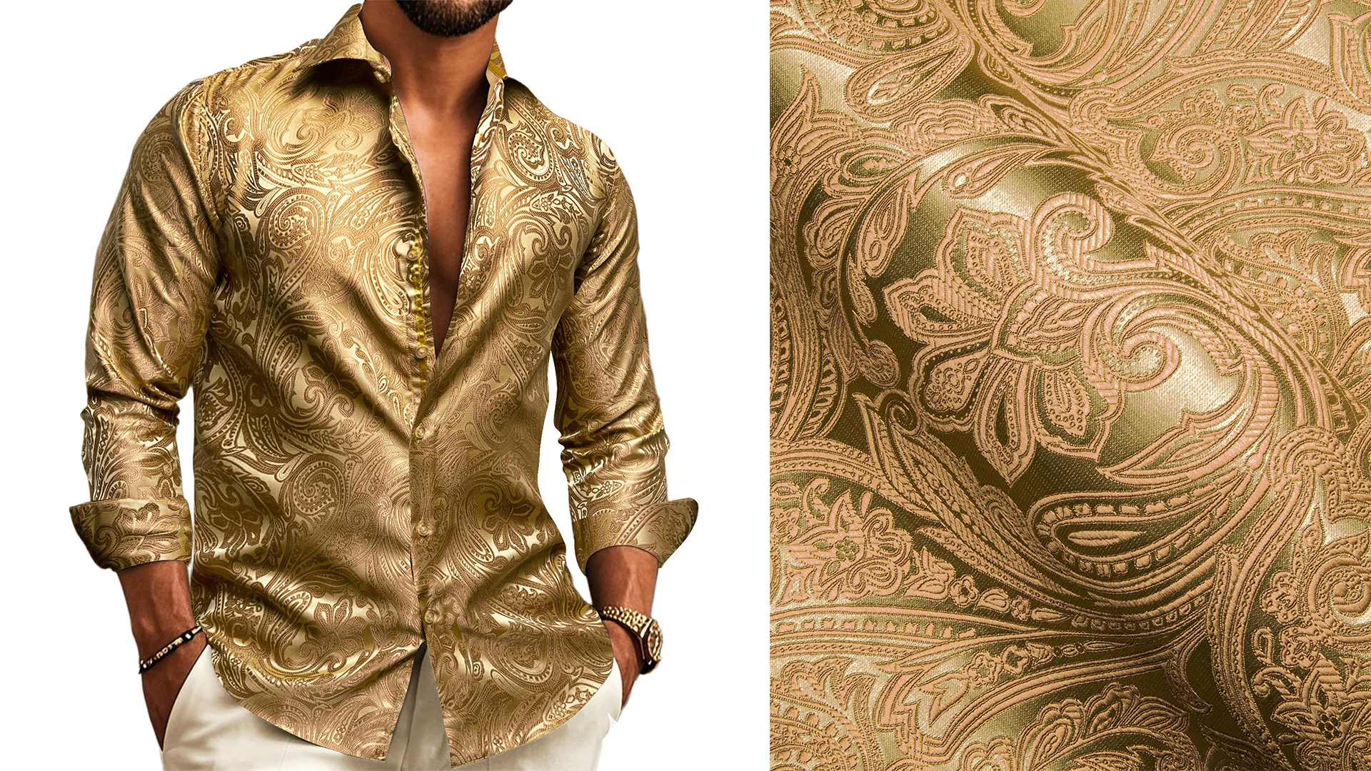 green emerald velvet dress Watch Gold Men Shirt Paisley Long Sleeve Button Down Dress Shirt on Amazon  Live