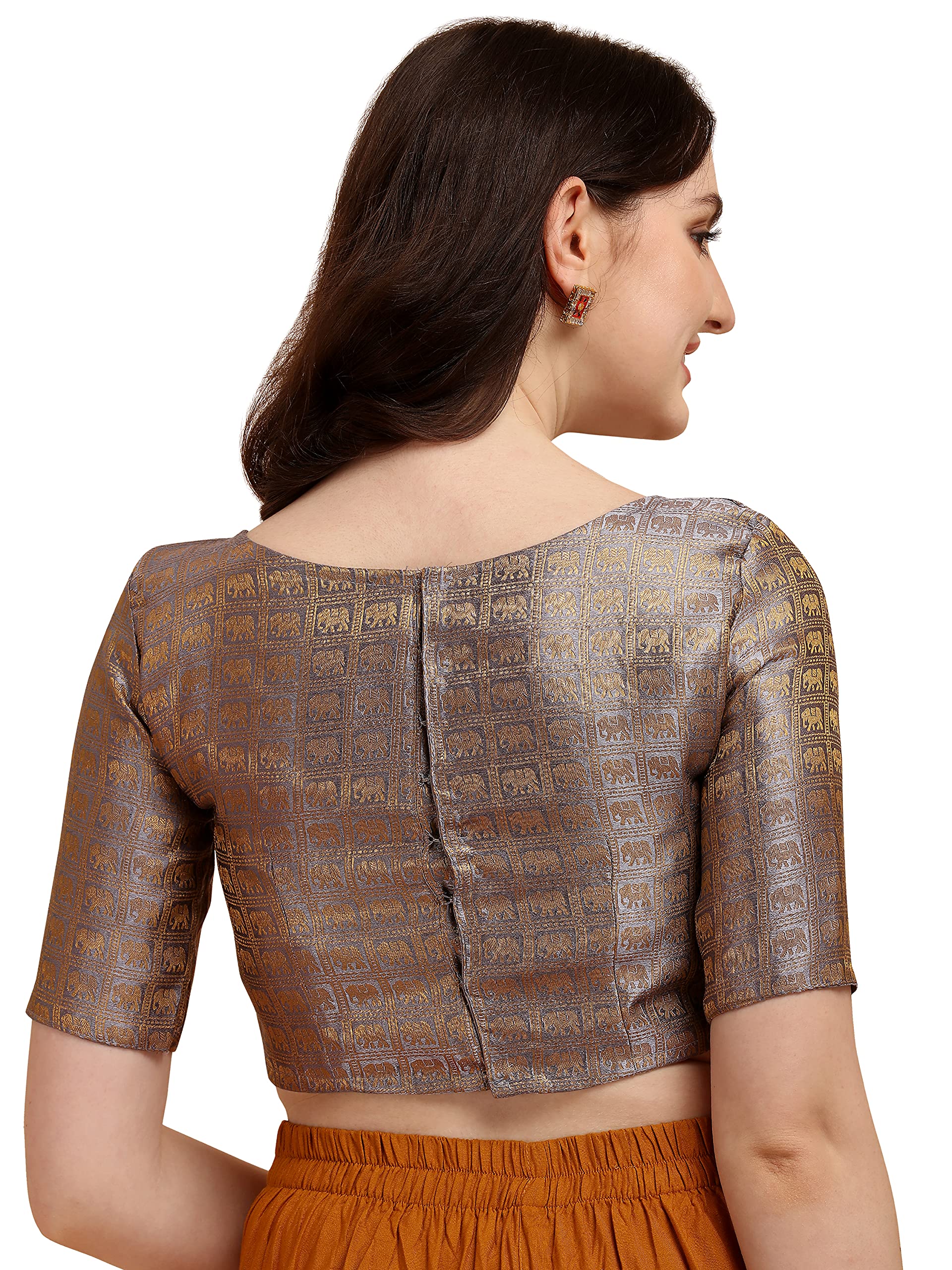 Oomph Jacquard Grey Readymade Blouse For Women - Rbbl134Xl