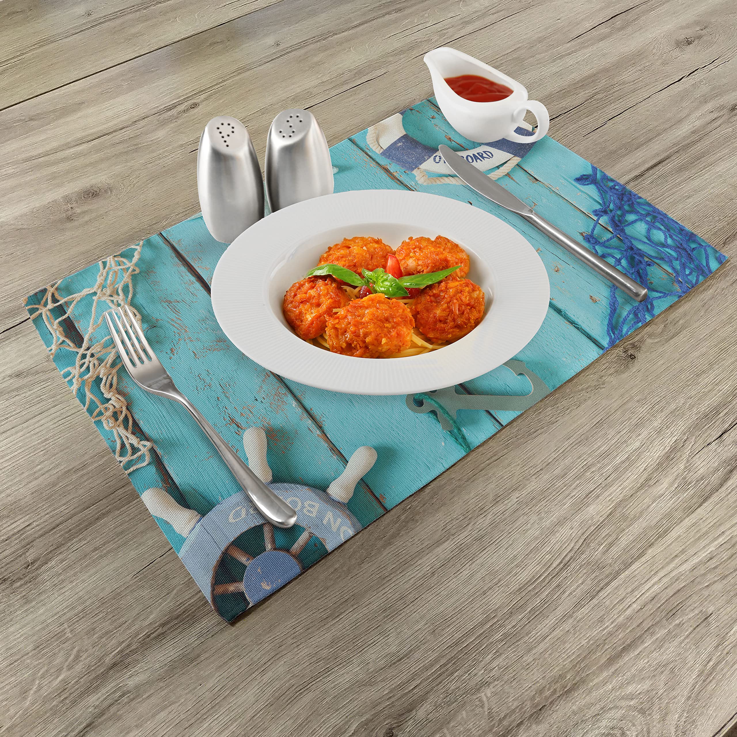 ABAKUHAUS Runner Da Tavolo 40x180 Cm Con Balene – Grigio Pallido, Bianco E Blu – 100% Poliestere