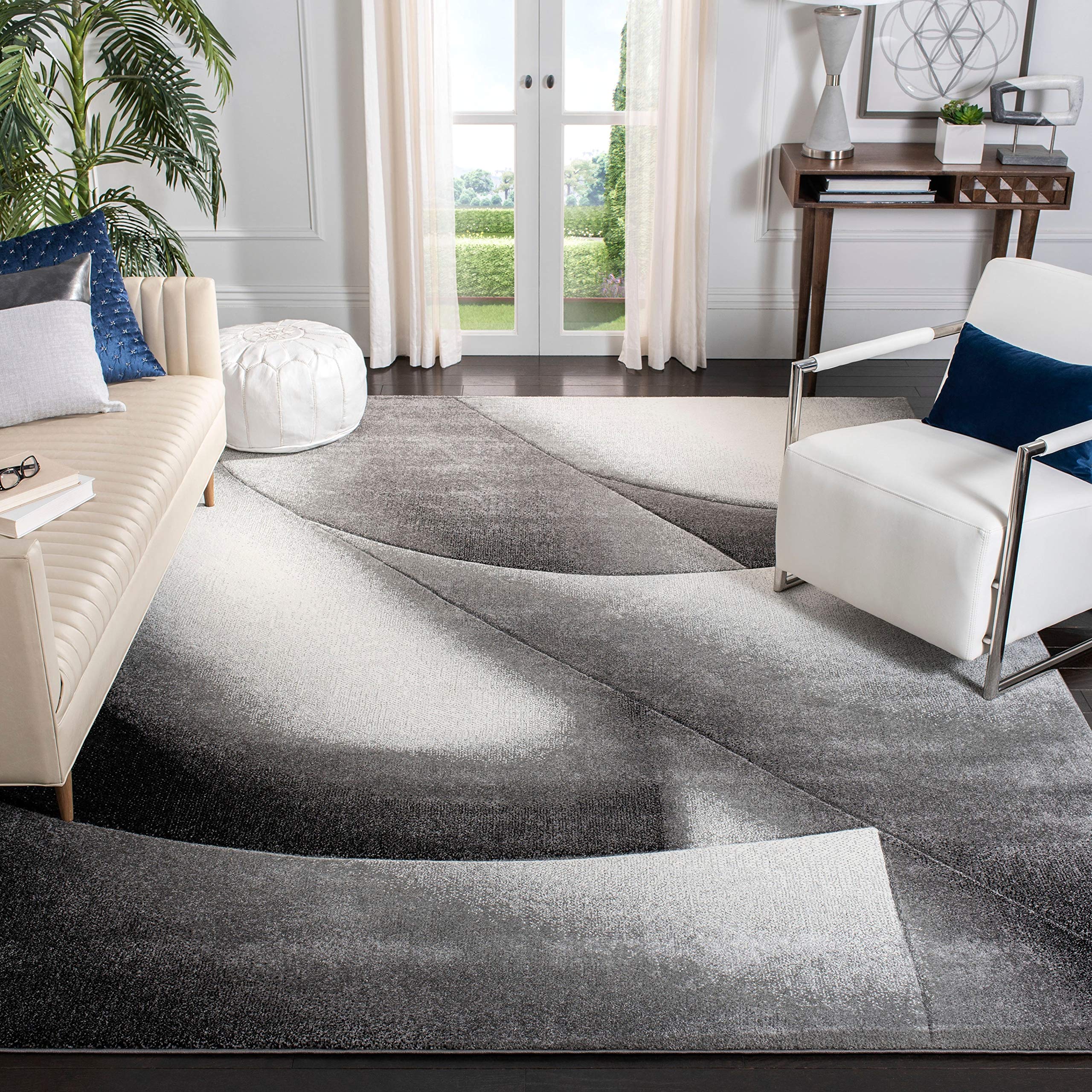 SAFAVIEH Modern Rug for Living Room Dining Room, Bedroom - Hollywood Collection, Short Pile, in Grey and Red, 79 X 152 cm - Image 2