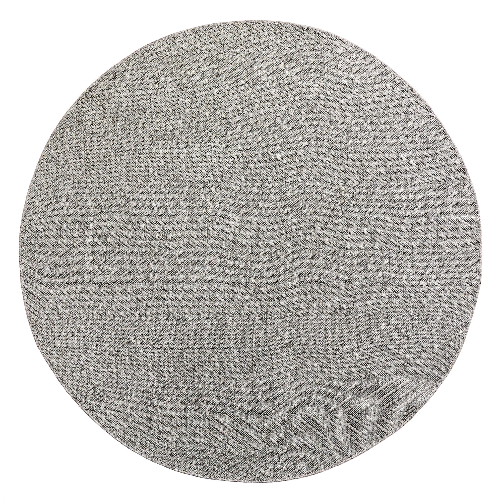 Pax Herringbone Textured Solid Everwash® Washable Area Rug, Low Pile, Non-Slip Backing, Easy Clean Pet & Family Friendly Rug, Grey, 8' Round