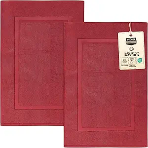 Utopia Towels Cotton Banded Rug, Bath Mats, Not a Bathroom Rug, 21 by 34 Inches, 100% Ring Spun Cotton, Highly Absorbent Shower Bathroom Floor Mat, Red, 2 Pack