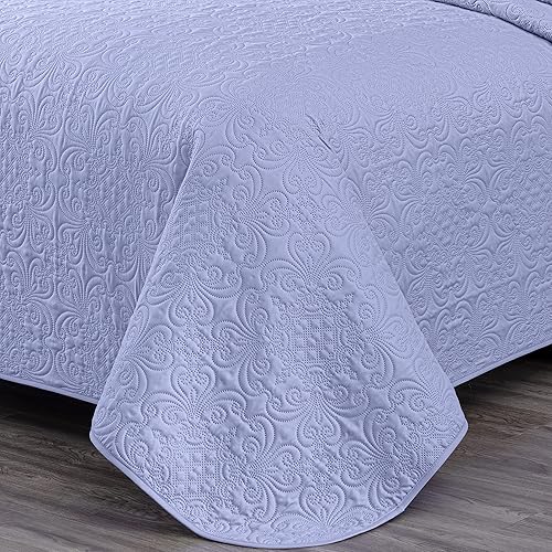 Miniatura 4 de Chezmoi Collection Luca - Juego de edredón tamaño King de 3 piezas, color lavanda, suave, ligero, de verano, tamaño King, de 118 x 106 pulgadas,