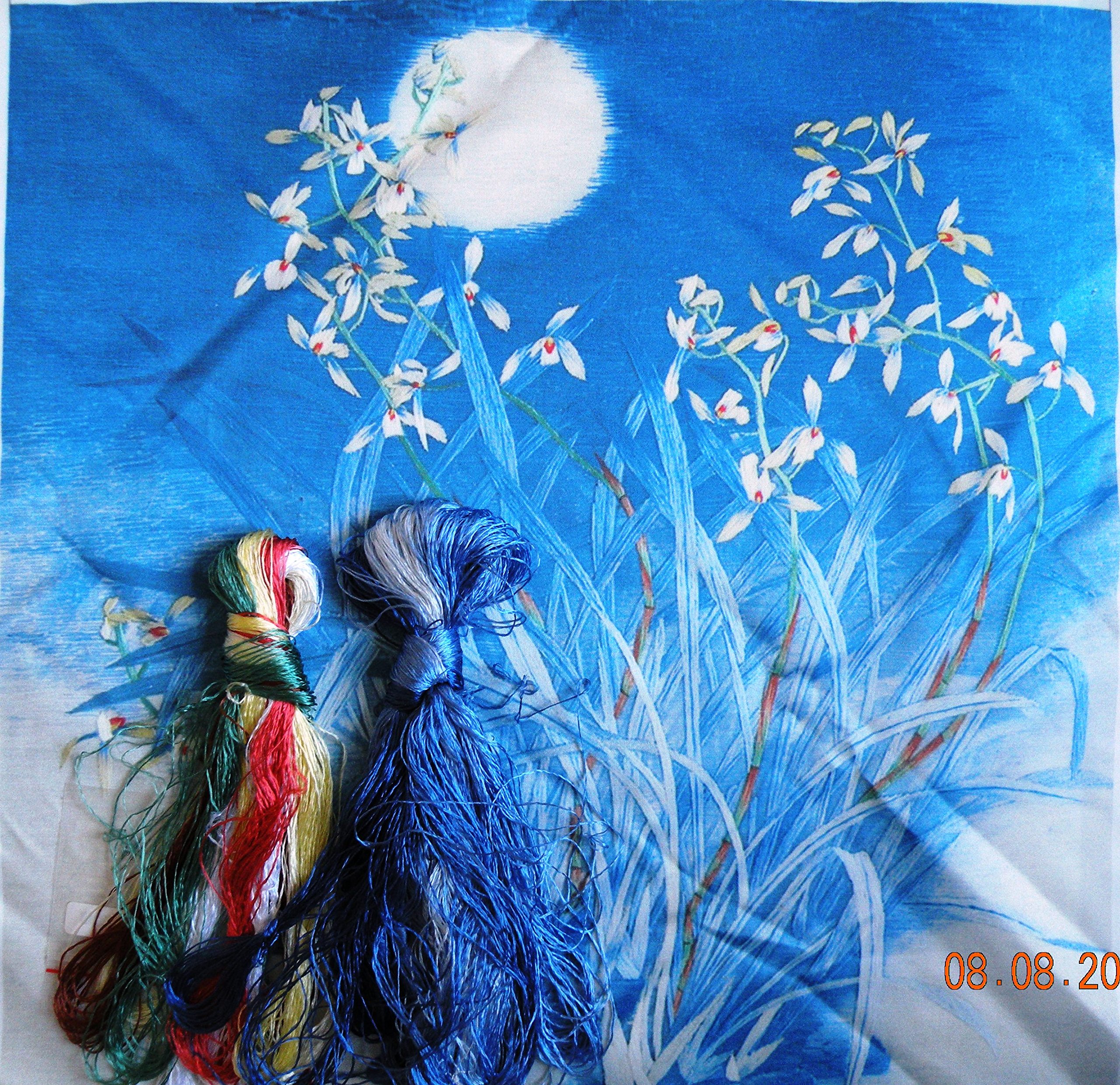 goldthread 100% hilo de seda Mulberry de chino Su bordado Kits para principiantes (orquídea luna 45 x 45 cm)