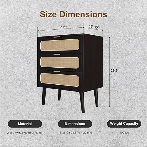 Miniatura 2 de QHITTY Cómoda con cajones, cómoda de ratán con 3 cajones, armario de almacenamiento decorativo moderno para sala de estar, dormitorio, entrada