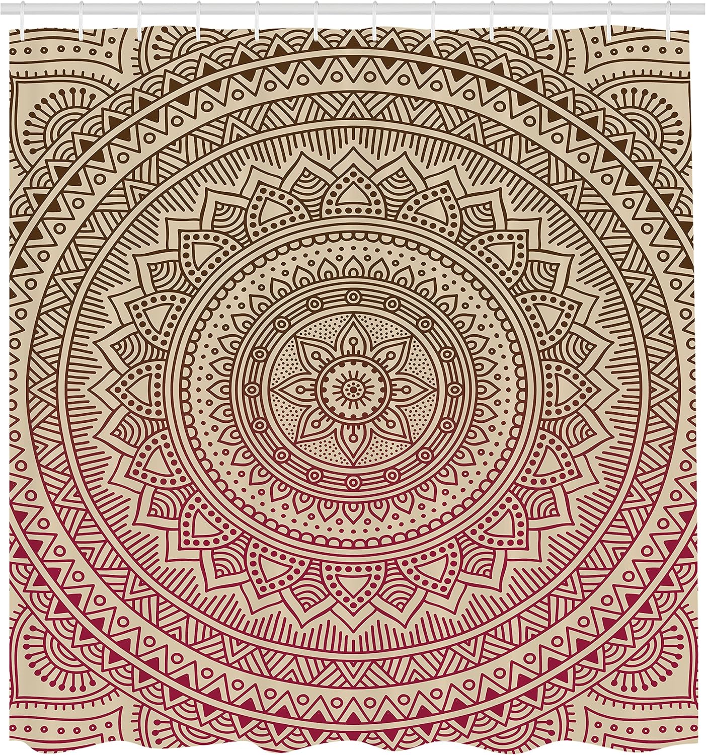 Ambesonne Mandala Shower Curtain, Abstract Floral Design with Themes Native South East Folkloric Illustration, Cloth Fabric Bathroom Decor Set with Hooks, 69" W x 75" L, Beige Umber