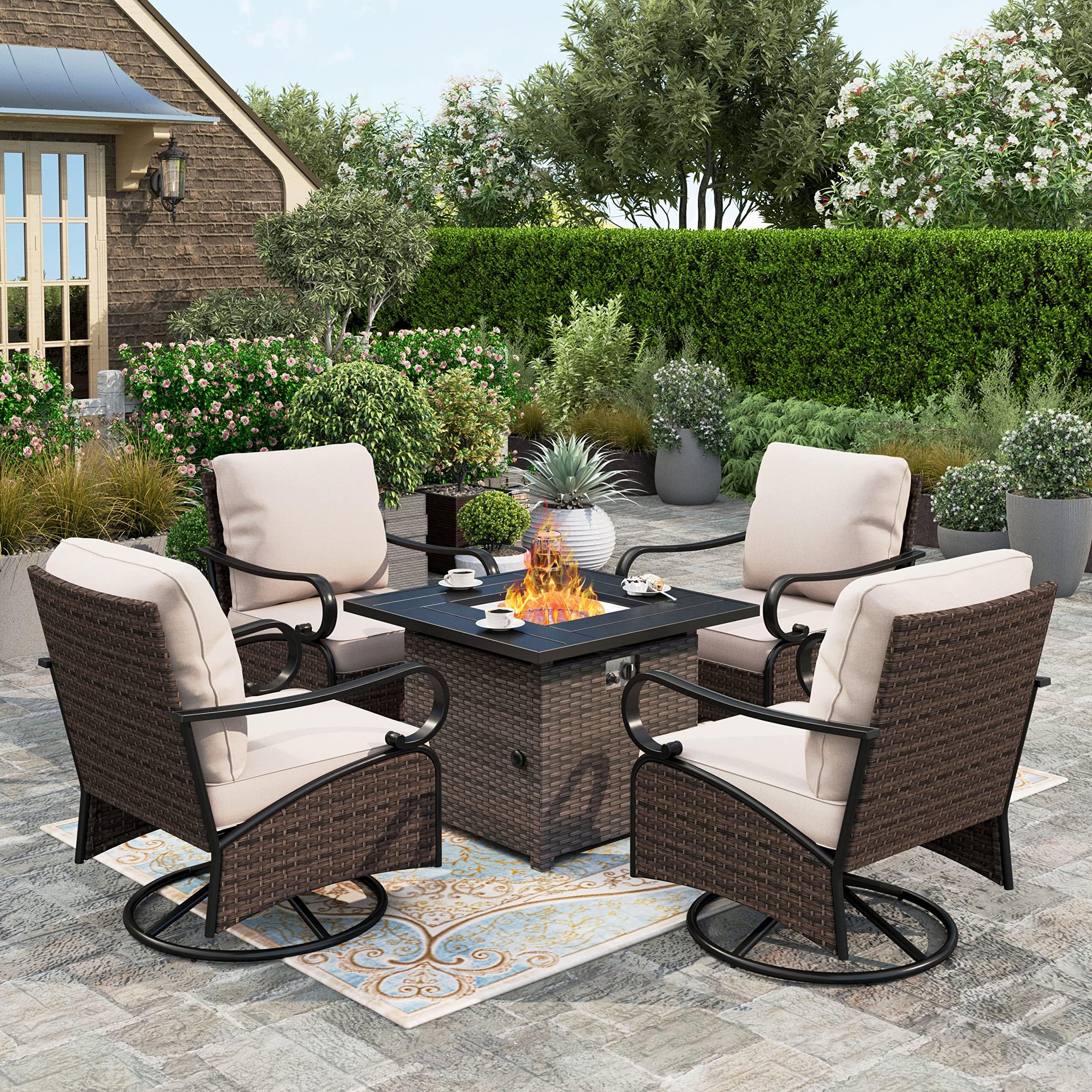 Amazon.com: HERA'S HOUSE 5 Pieces Patio Furniture Set, 4 Cushioned ...