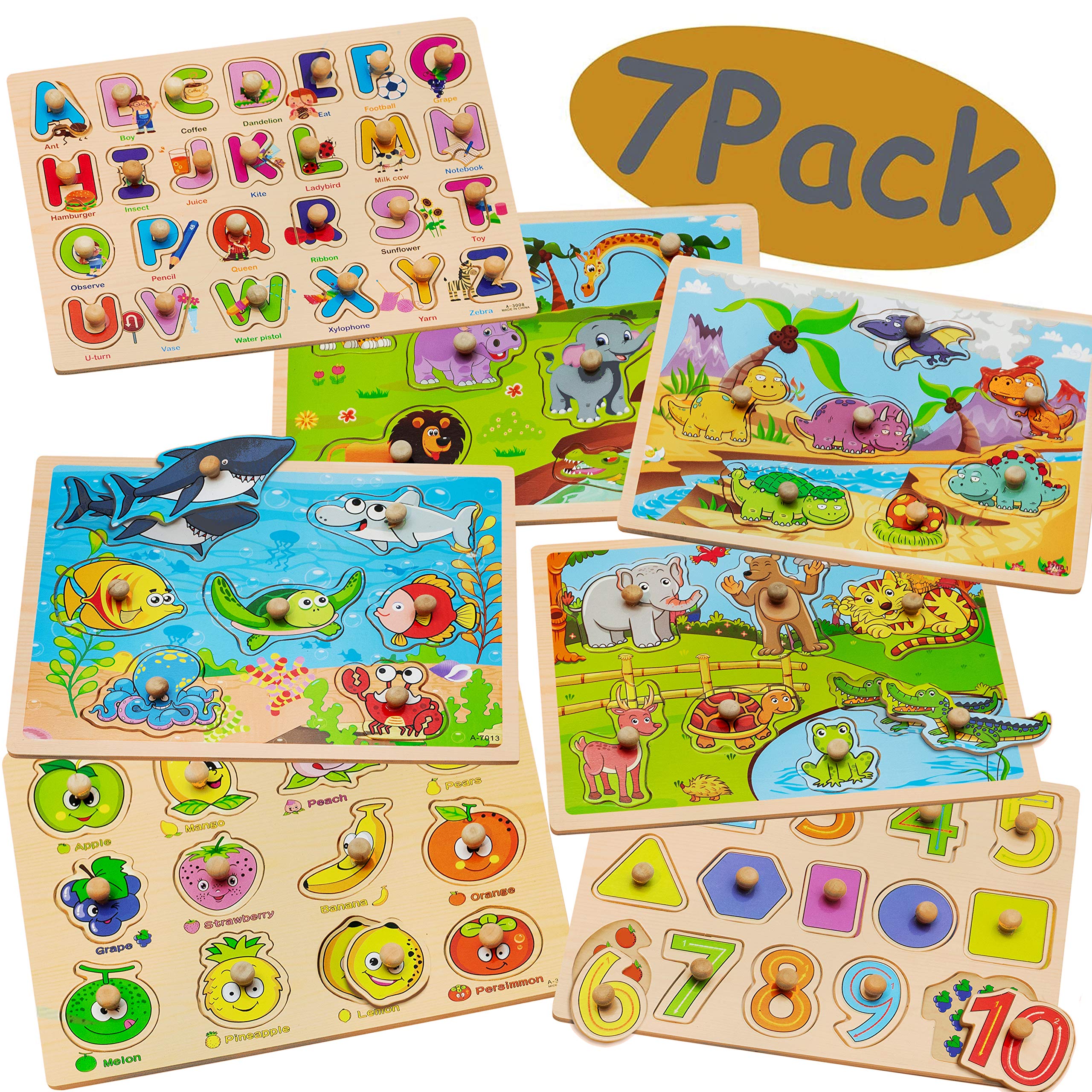 Buy 7 Pack Wooden Puzzles for Toddlers 1 2 3 4 Years Old 7 Colorful