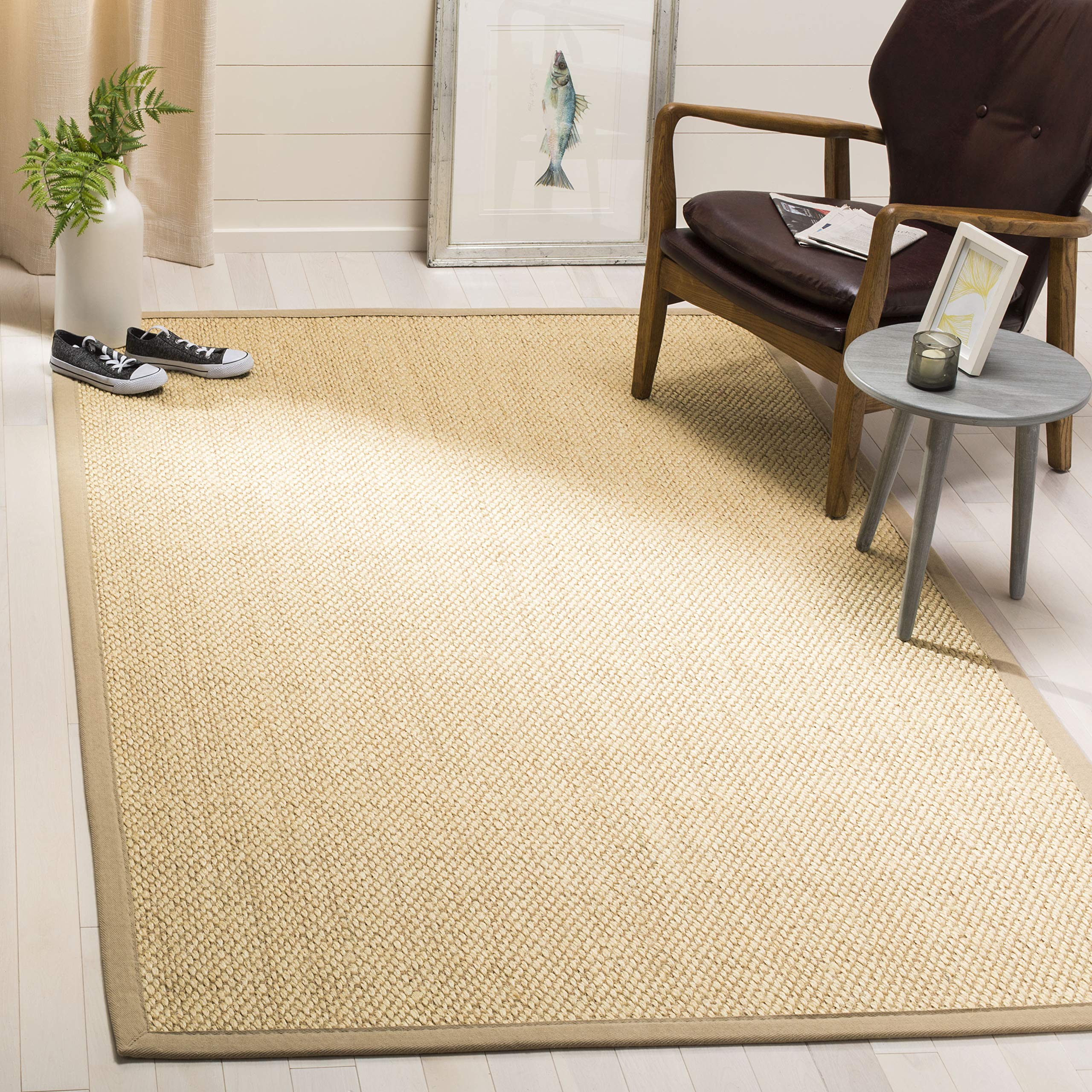 Tapis de salon en fibres naturelles et poil court beige premium