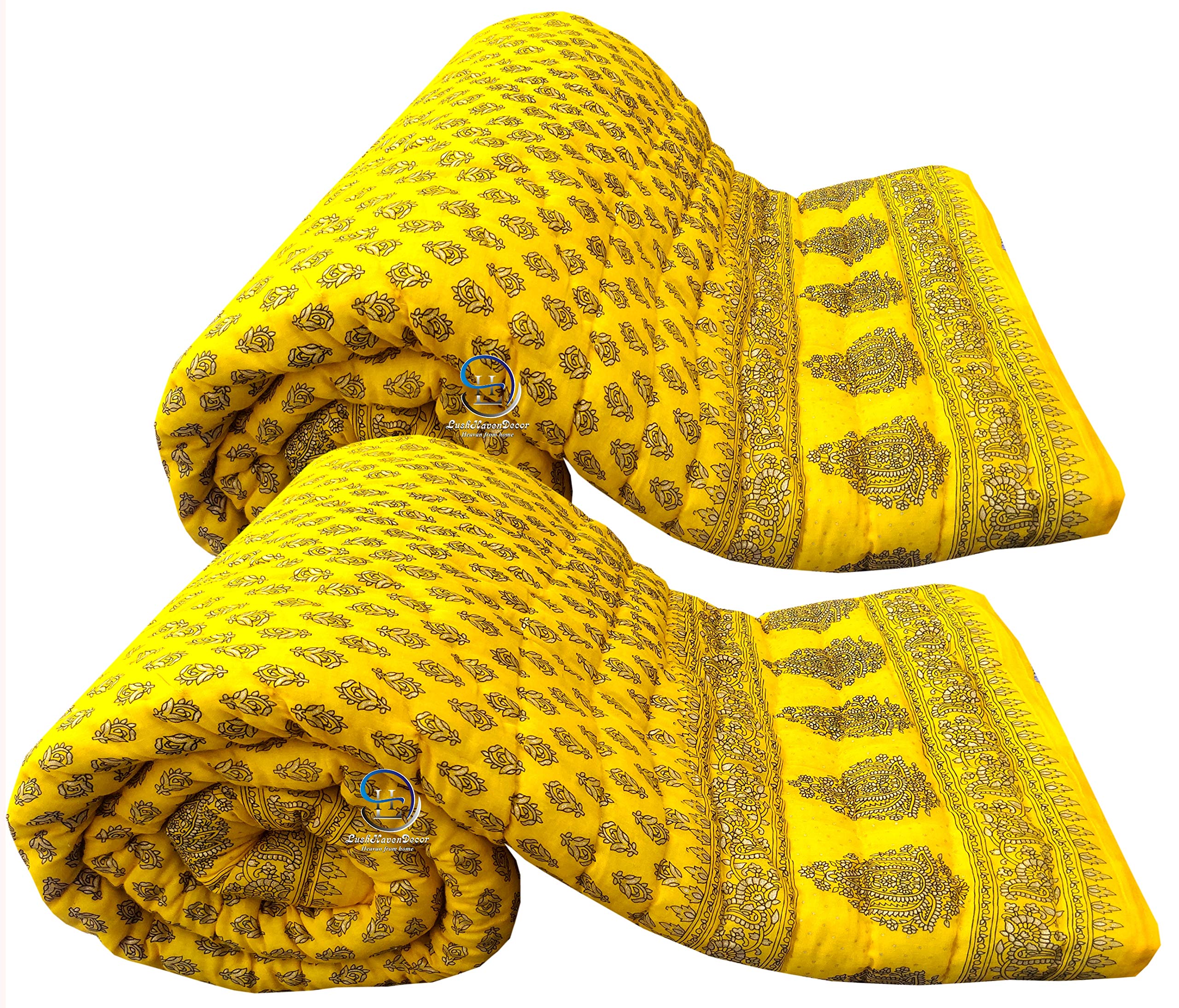 HASHIREX 300 TC Single Bed Jaipuri Razai Organic Pure Cotton Jaipuri rajai Ac Quilt for All Season Soft Light Weight Rajasthani Traditional Cotton Comforter 85 x 55 inch Yellow, Pack of 2 (B096QT4ZBW) Amazon Price History, Amazon Price Tracker