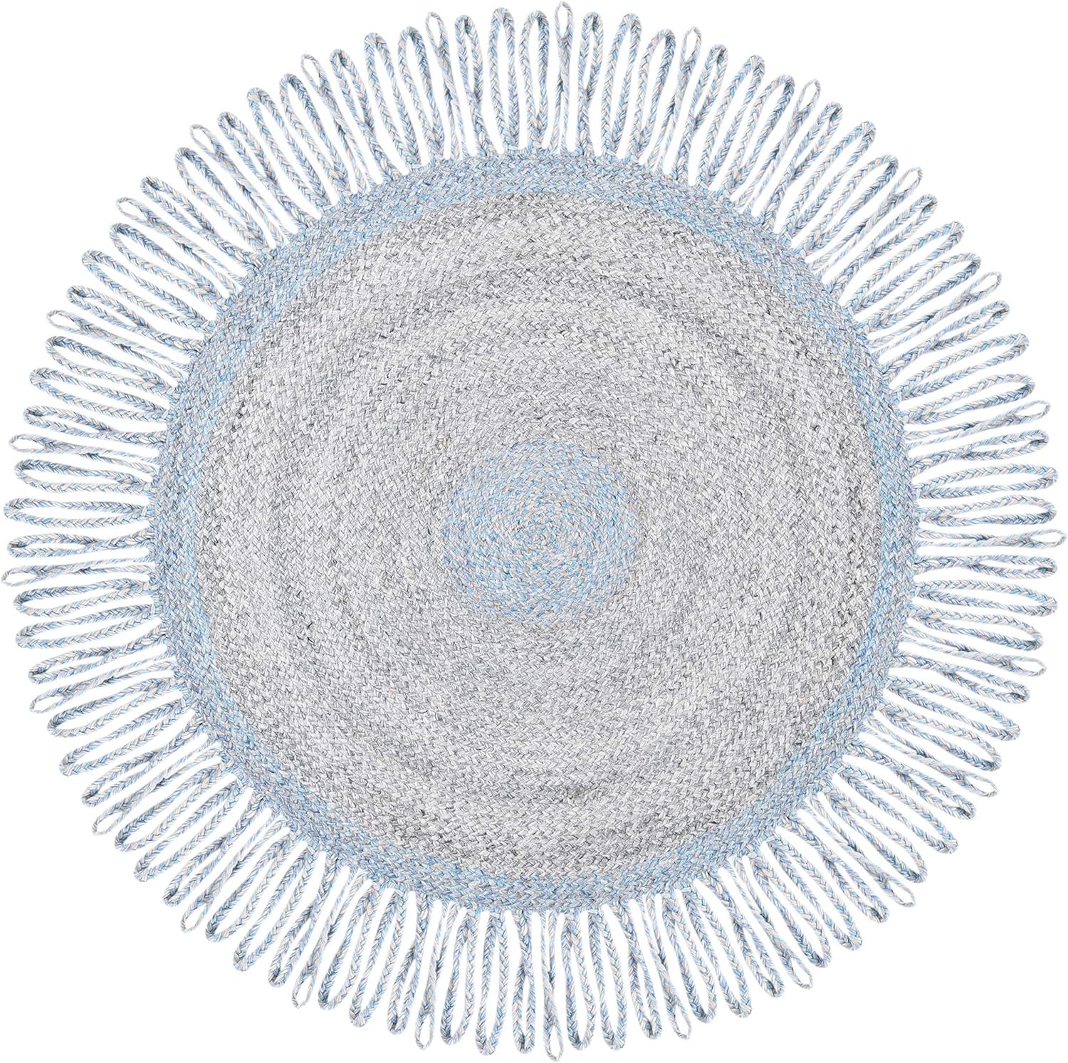 SAFAVIEH Cape Cod Collection 3' Round Blue/Grey CAP228M Handmade Tassel Area Rug