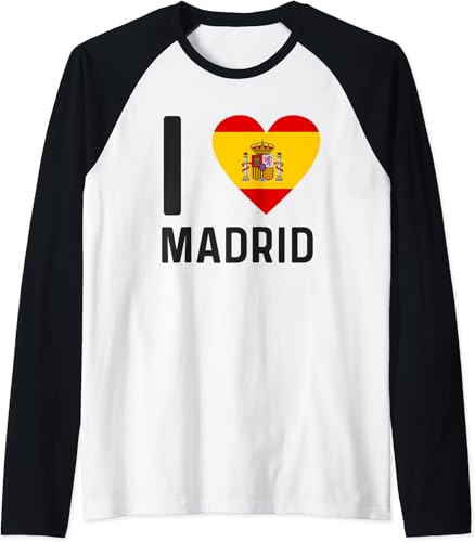 Madrid Espana Spain Est. Souvenir Flag Map Vacation Raglan Baseball Tee