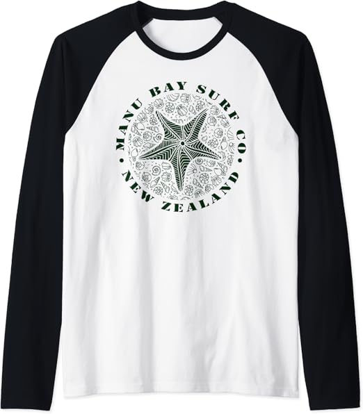 Manu Bay Surf Company Black Starfish Surfing Surfer Raglan ...