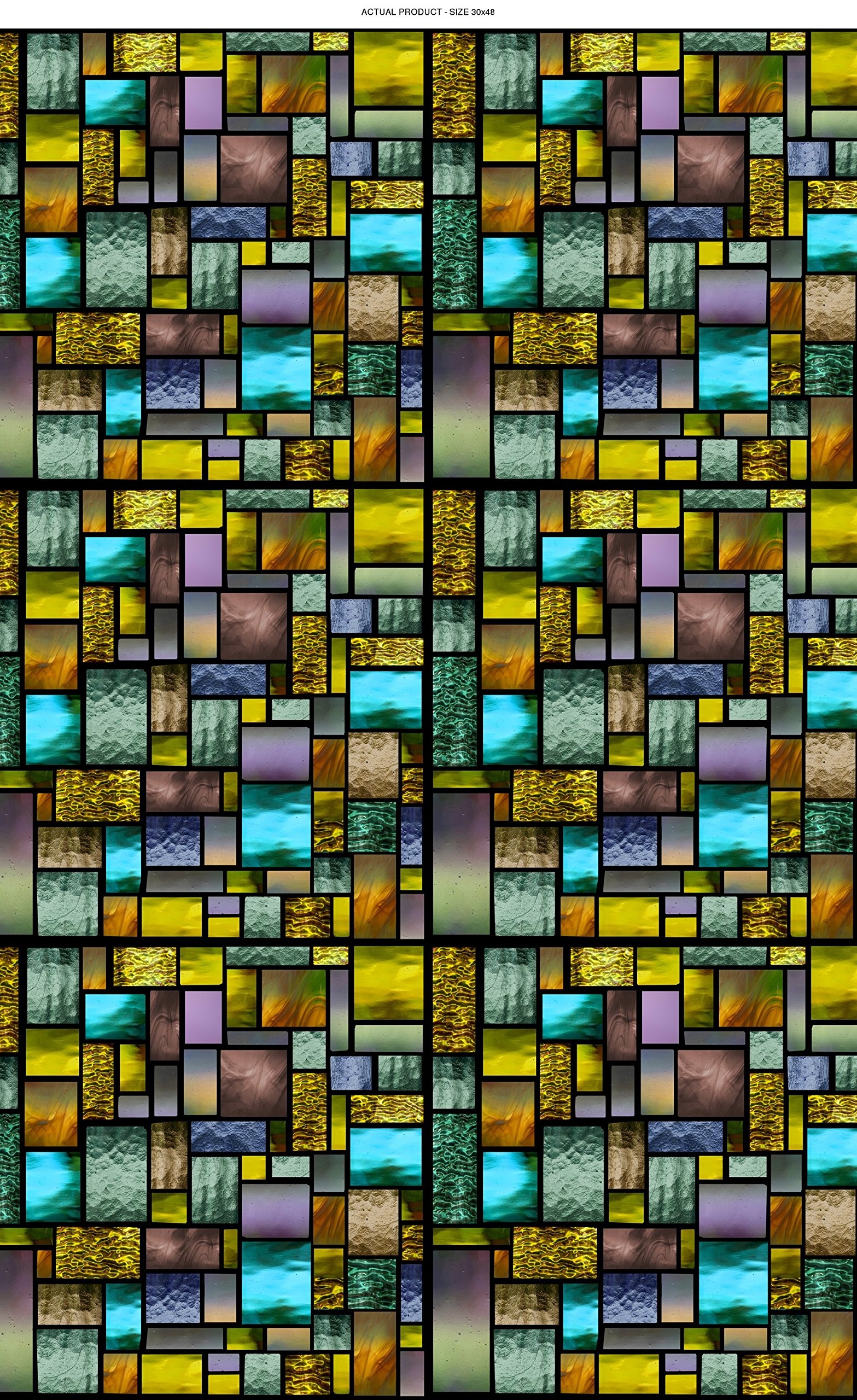 Windowpix 30x48 / 30 x 48 Decorative Static Cling Window Film Solar Stained Glass Geometric Pattern Printed on Clear for Window Glass Panels. UV Protection, Energy Saving.