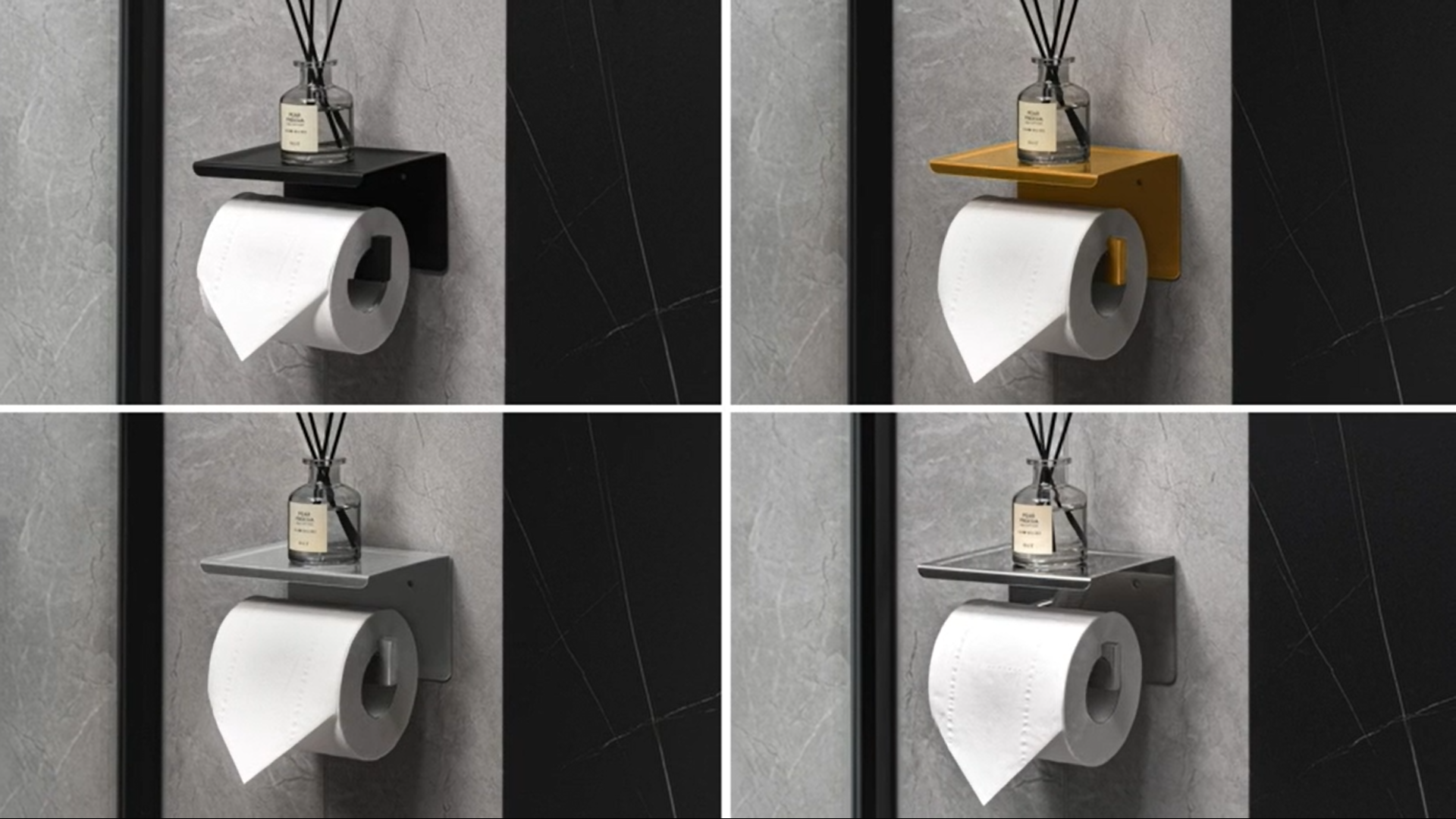 HITSLAM Matte Black Toilet Paper Holder with Shelf Storage