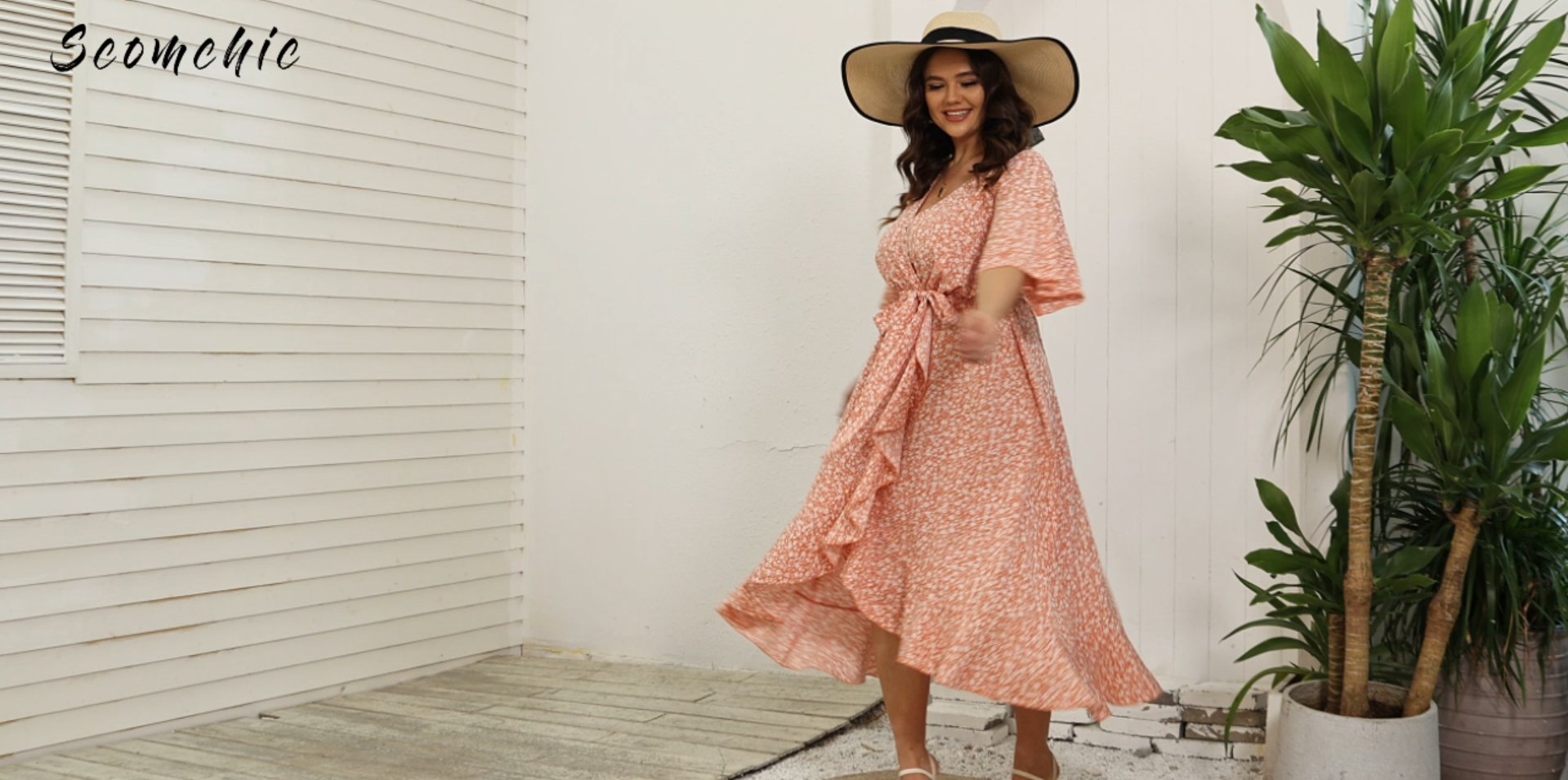 SCOMCHIC Women Plus Size Maxi Dress Short Sleeve Wrap V Neck High