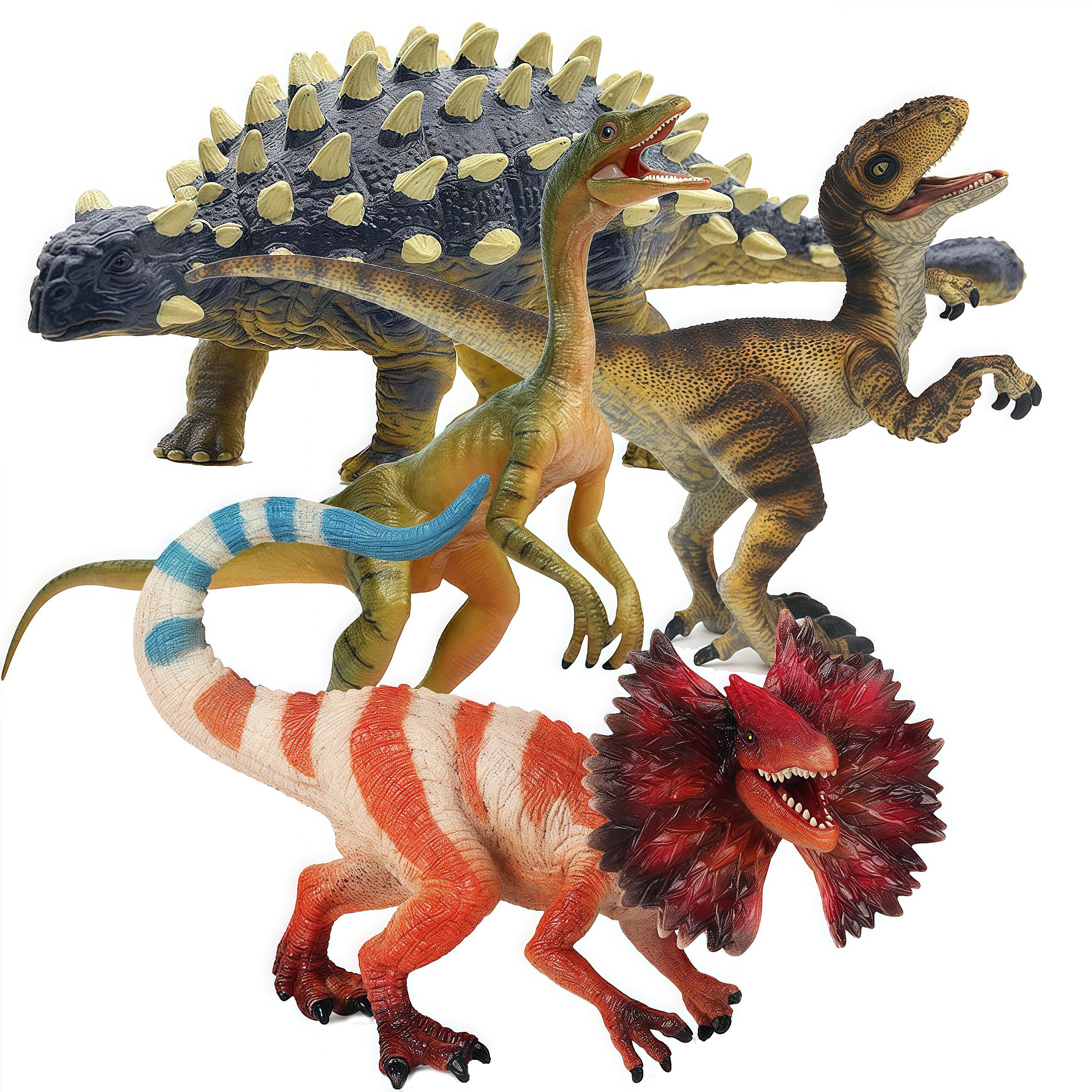 Gemini&Genius 4 Pcs Dinosaur Toys, Ankylosaurus Velociraptor Compsognathus Dilophosaurus Dinosaurs Set, Party Favor, Dinosaur Collector, Party Gifts