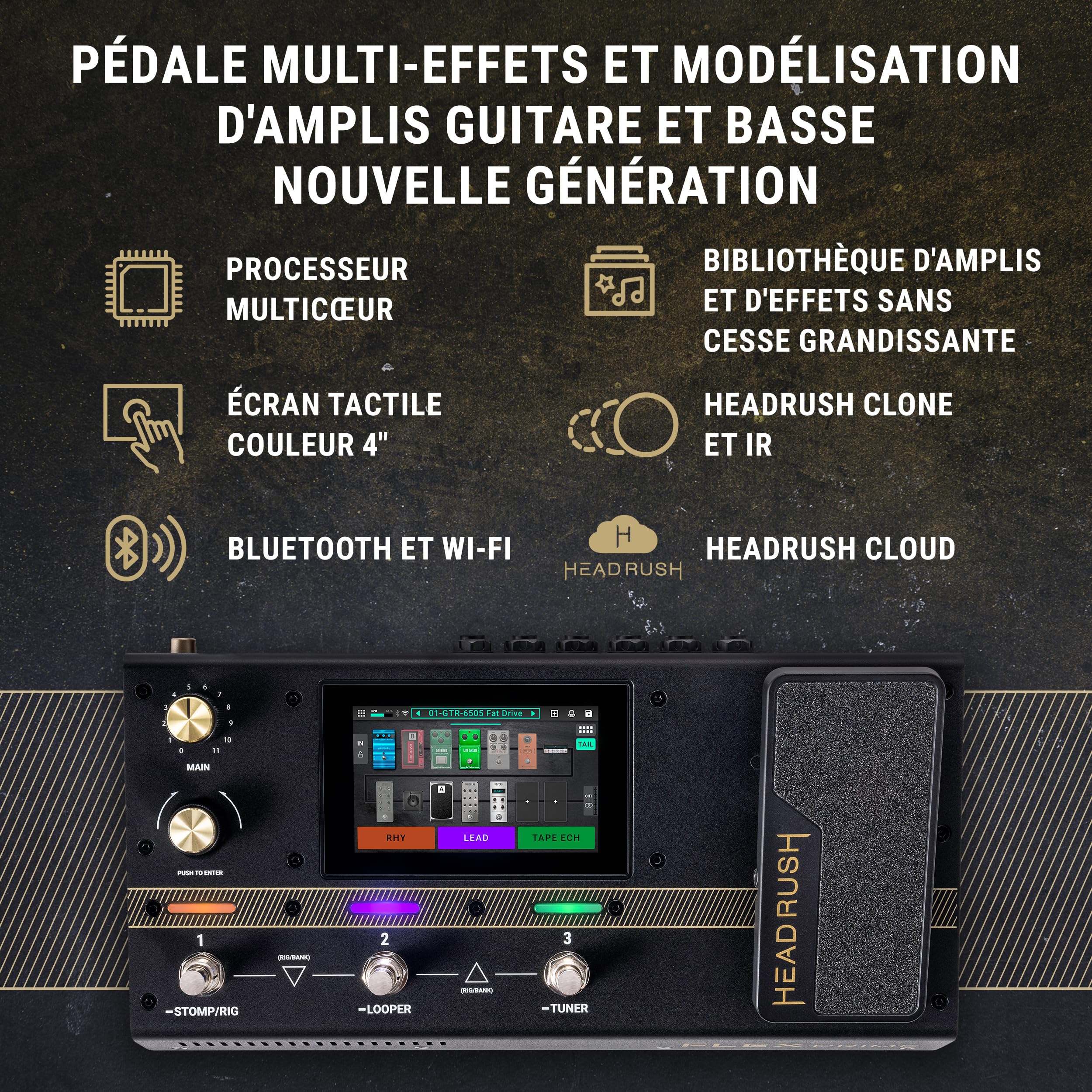 HeadRush Flex Prime Pédale Multi-Effets pour Guitare Électrique | Processeur Multi-Effets avec Cloneur d'Ampli, Looper, Interface Audio, Wi-Fi, Bluetooth, Écran Tactile et Boîte à Rythmes