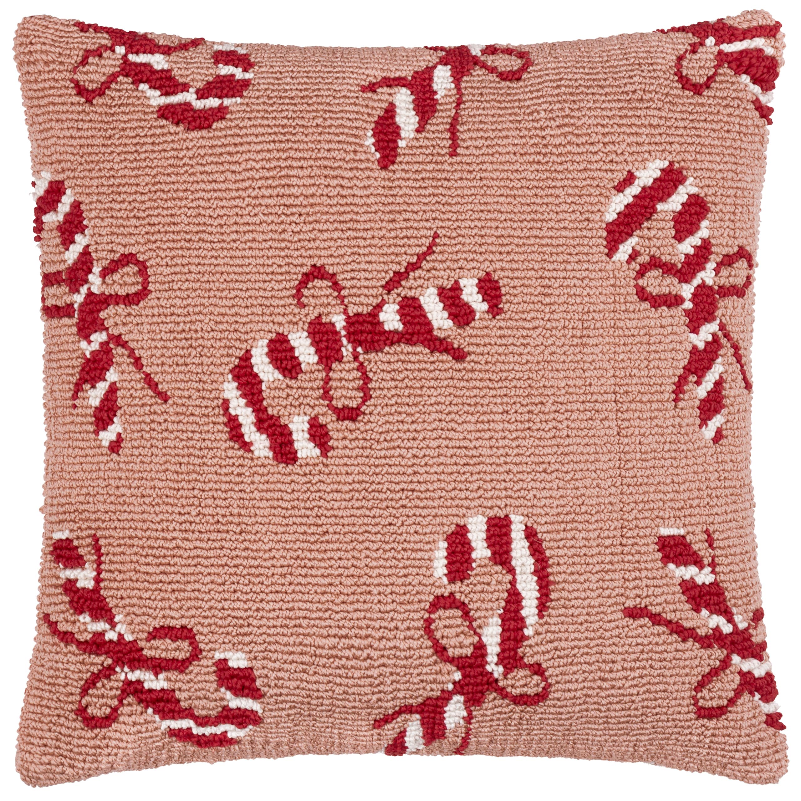 furn. Candy Canes Cushion Cover – Tufted Festive Christmas Decorative Case with Textured Motif and Smooth Reverse (Pink/Red - 45x45cm)
