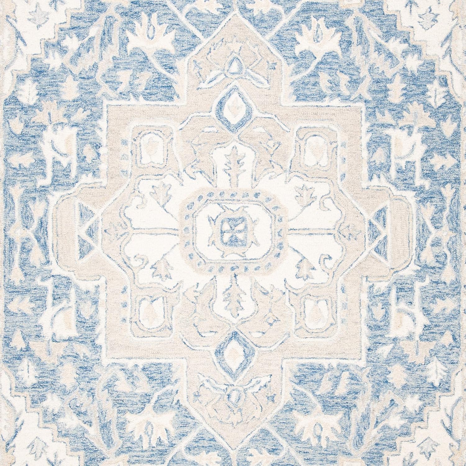 Handmade Blue and Ivory Wool 4' x 6' Tufted Area Rug