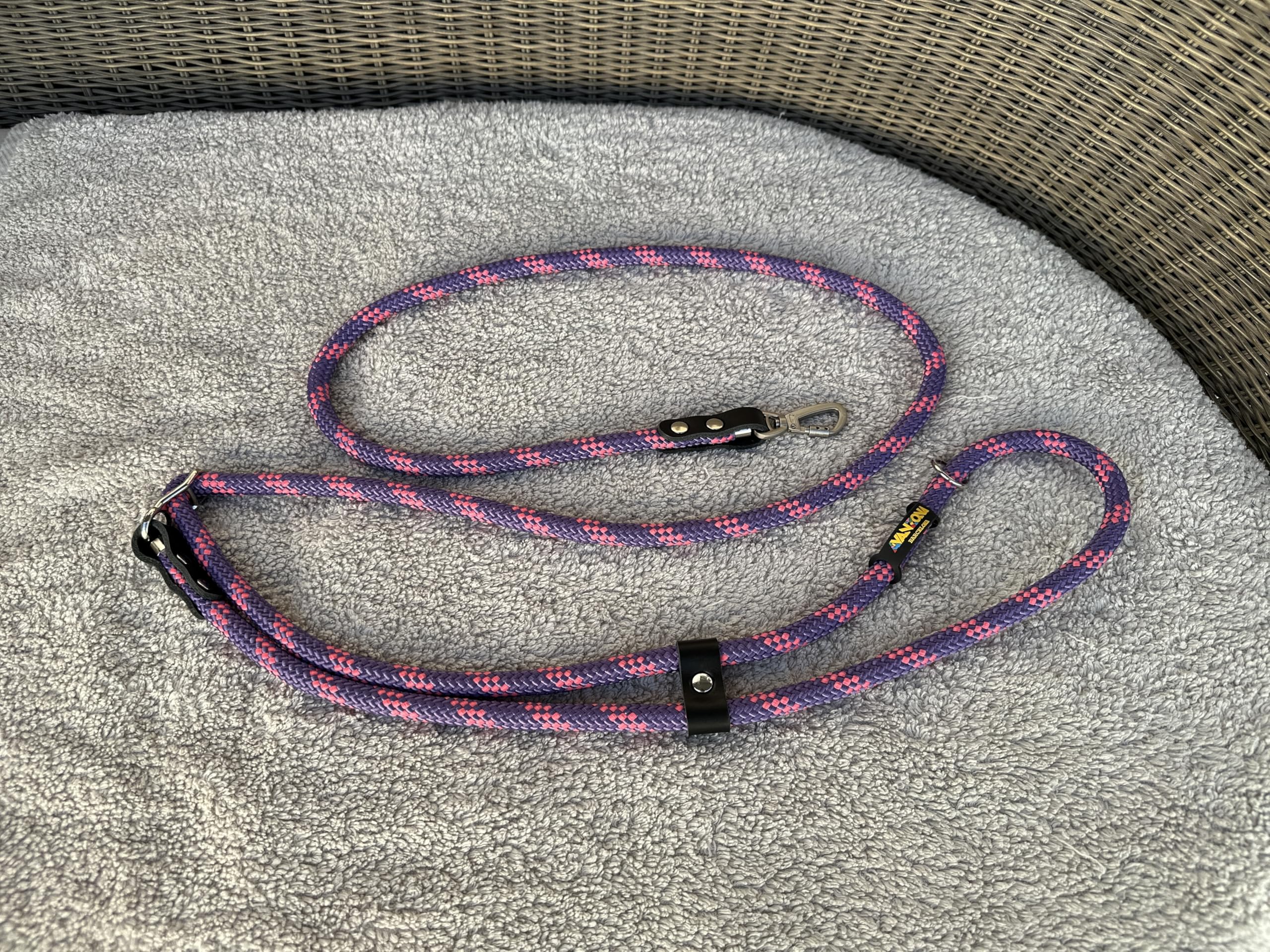 Correas Manos Libres para Perros Pequeños Medianos Grandes. Ajustable. para Correr Caminar y Pasear. Hecho en España. Violeta Rosa & Negro.