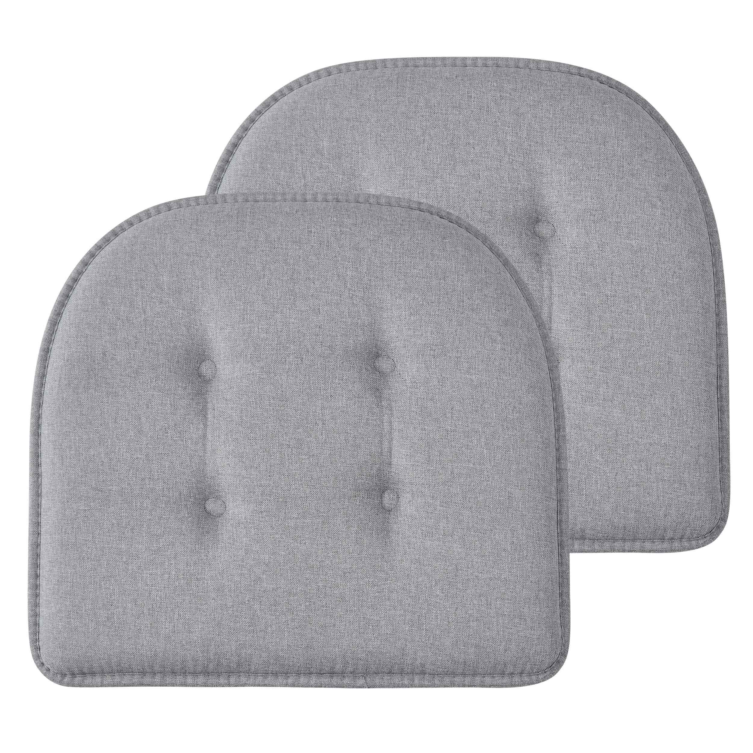 Marina Decoration Premium Thick Comfortable Cushion U-Shaped Memory Foam Chair Pads Tufted Nonslip Rubber Back Seat 17 x 16 Inch Indoor Seat Cover for Office, Kitchen Chairs, 2 Pack Grey Color