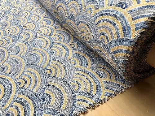 Miniatura 6 de Rainbow Fan Art Deco - Tela de damasco con abanico de pavo real, muebles, cortinas, material de tapicería, 55 pulgadas de ancho, azul y mostaza (se