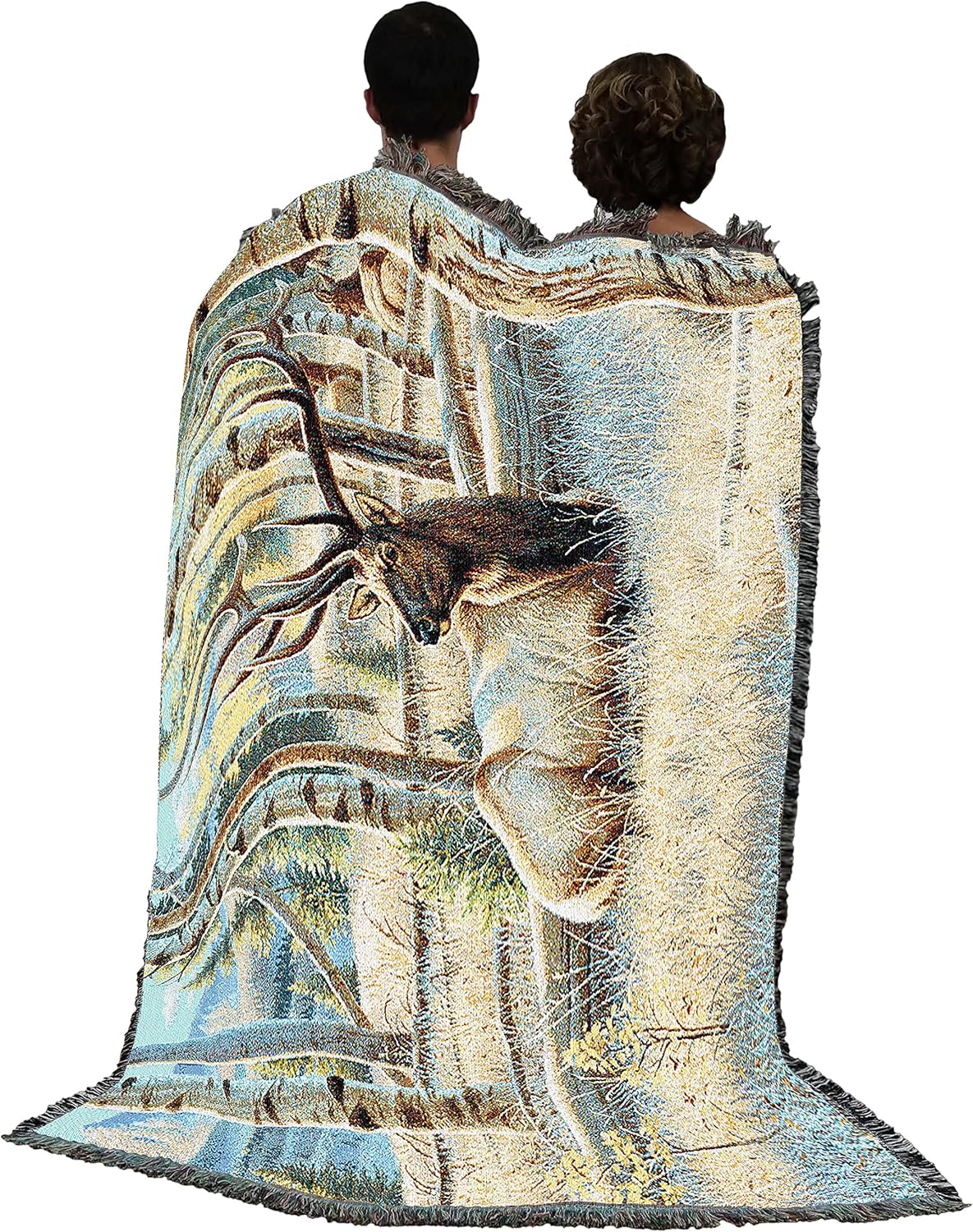Pure Country Weavers Morning View Elk Blanket by Cynthie Fisher - Wildlife Lodge Cabin Gift Tapestry Throw Woven from Cotton - Made in The USA (72x54)