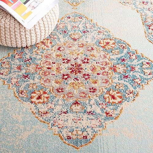 Miniatura 7 de SAFAVIEH Monaco Collection - Alfombra de área de 5 pies 1 pulgada x 7 pies 7 pulgadas, color marfil y turquesa, diseño desgastado de medallón