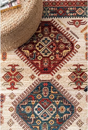 Miniatura 3 de nuLOOM Qiana - Alfombra de pasillo con flecos con motivo tribal, 2 pies 6 pulgadas x 8 pies, color marfil