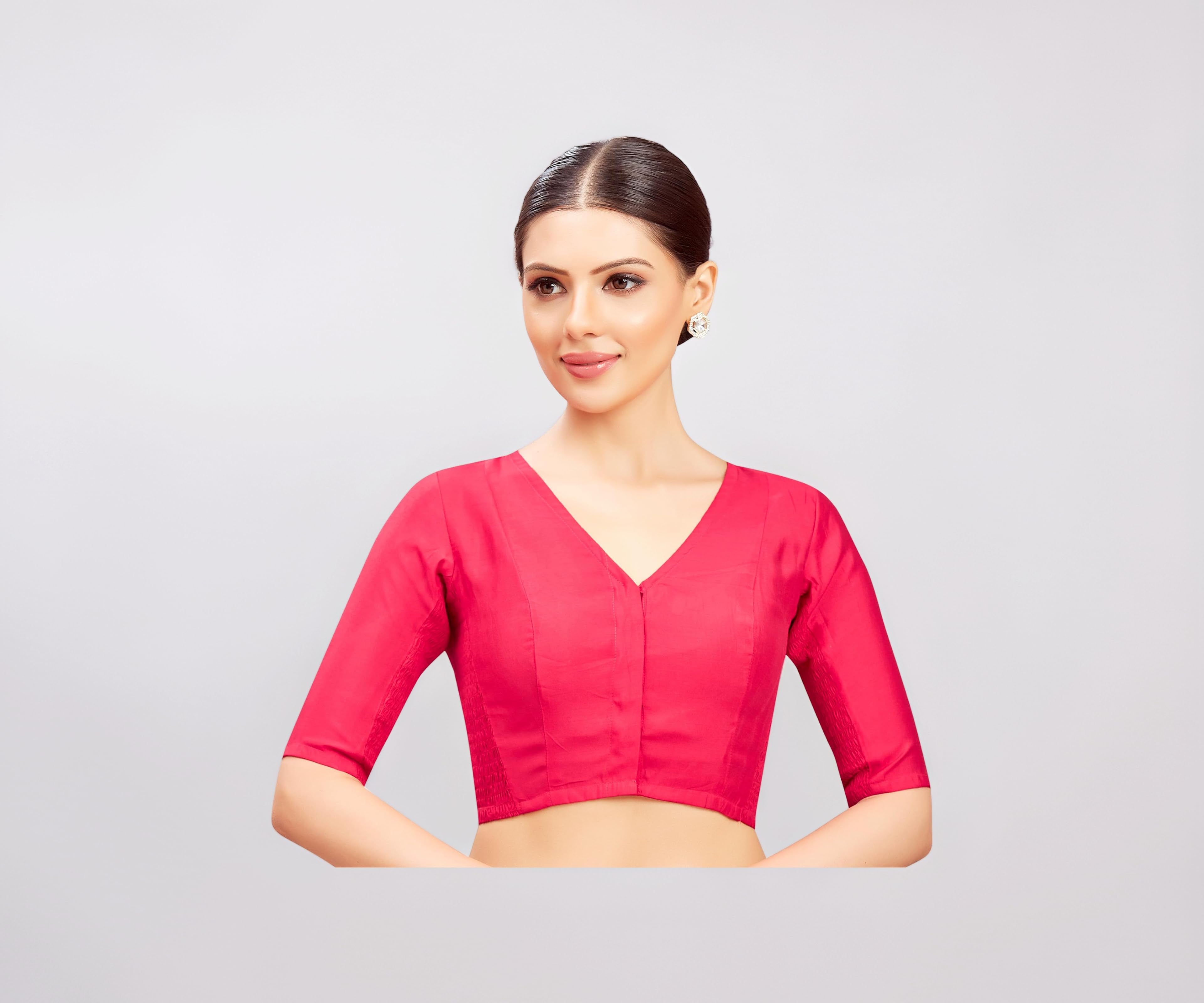 Studio Shringaar Women's Cotton Silk Stretchable (Smocked) Readymade Elbow Length Sleeves Saree Blouse