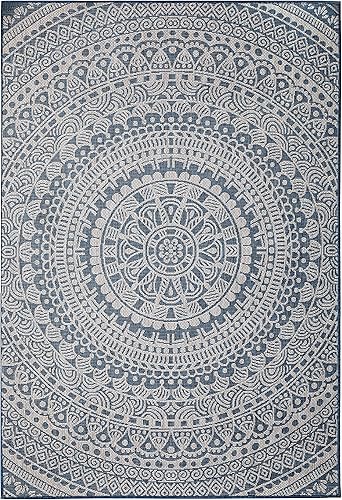 Miniatura 6 de Alfombra moderna con mandala para interiores y exteriores, resistente a la intemperie, para porche, terraza, balcón, patio, 5 x 7 pies, color gris,