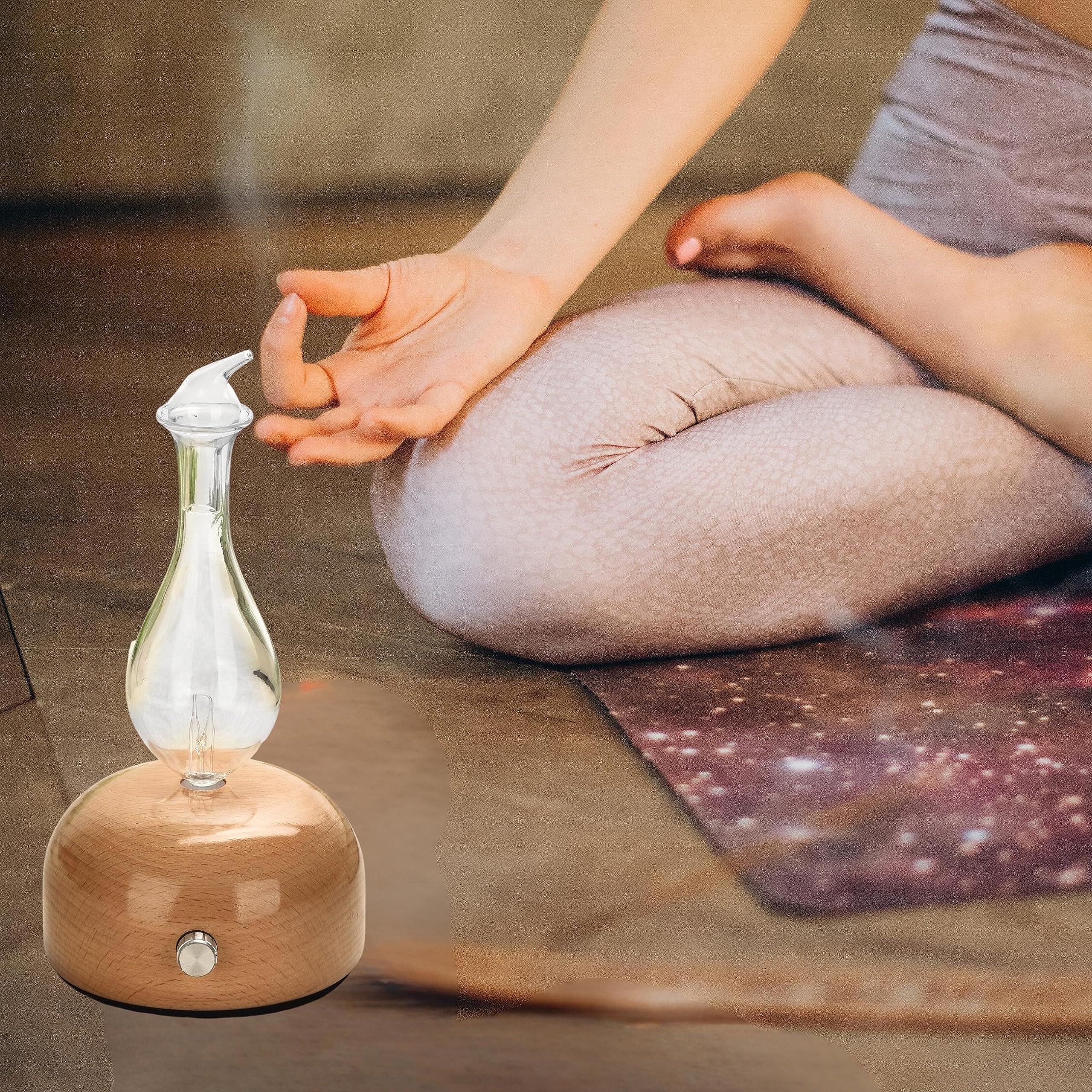 Zen'Arôme Diffusore di oli essenziali tramite nebulizzazione programmabile Aurora-intensità regolabile (fino a 100 m²) e illuminazione a LED-Diffusione a Freddo per Aromaterapia, Timer, Legno, Vetro