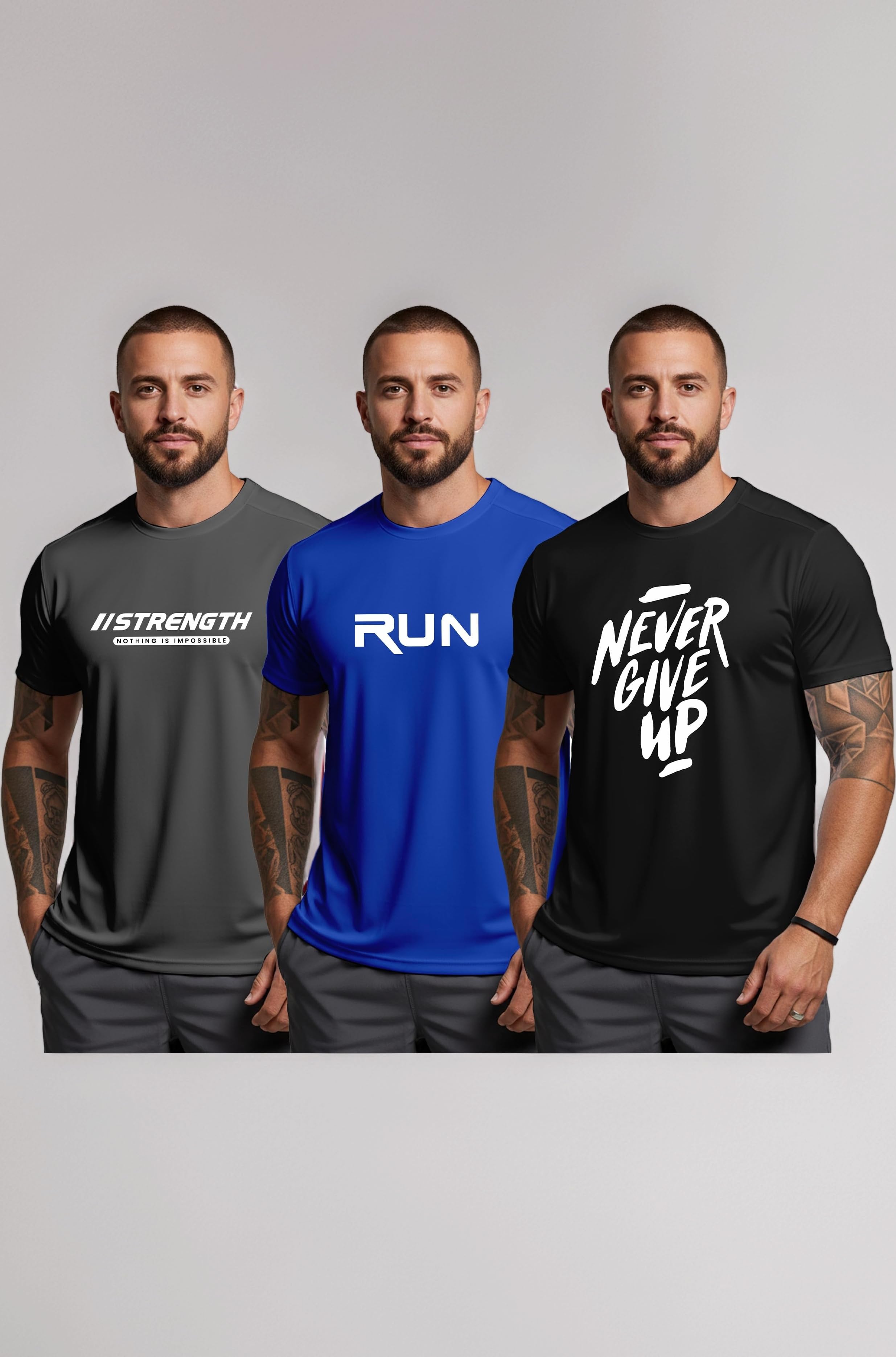 Men’s Printed Gym T-Shirt Combo (Pack of 3) | Micro Polyester Short Sleeve Activewear | Breathable Workout Tee for Gym, Running, Fitness & Training