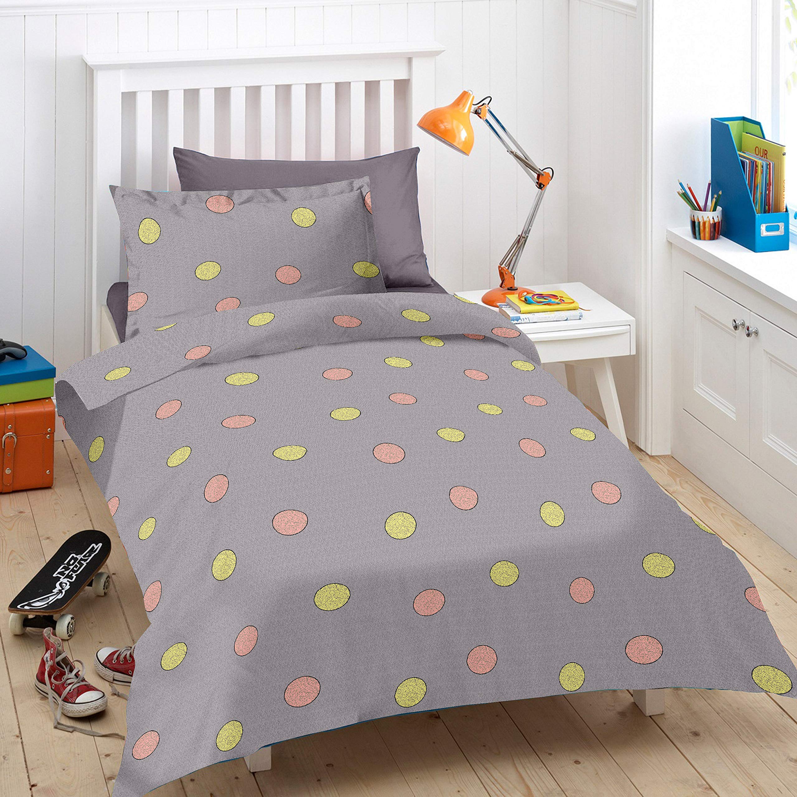 Trance Home: Ginkgo Leaves Grey White Cotton Fitted Sheet Set -9