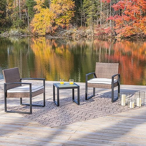 Miniatura 5 de JONATHAN Y LVG1101B-3SET Selby - Juego de 3 piezas moderno de mimbre sintético costero para exteriores para conversación de mediados de siglo,