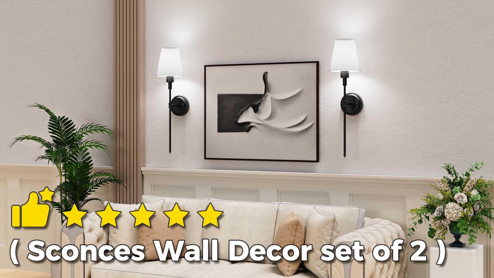 Image of L LOHAS LED Black Battery Operated Wall Sconce Set of 2, 24 Inch 15 Color Rechargeable Wireless Wall Sconces Easy to Install for Living Room