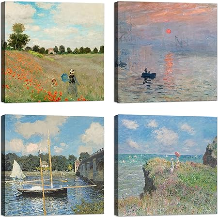 LuxHomeDecor Set Di 8 Quadri Famosi Su Tela 40x30 Cm, Stampa Fine Art Con Telaio In Legno, Riproduzioni Van Gogh, Botticelli, Monet, Leonardo, Munch – Made In Italy