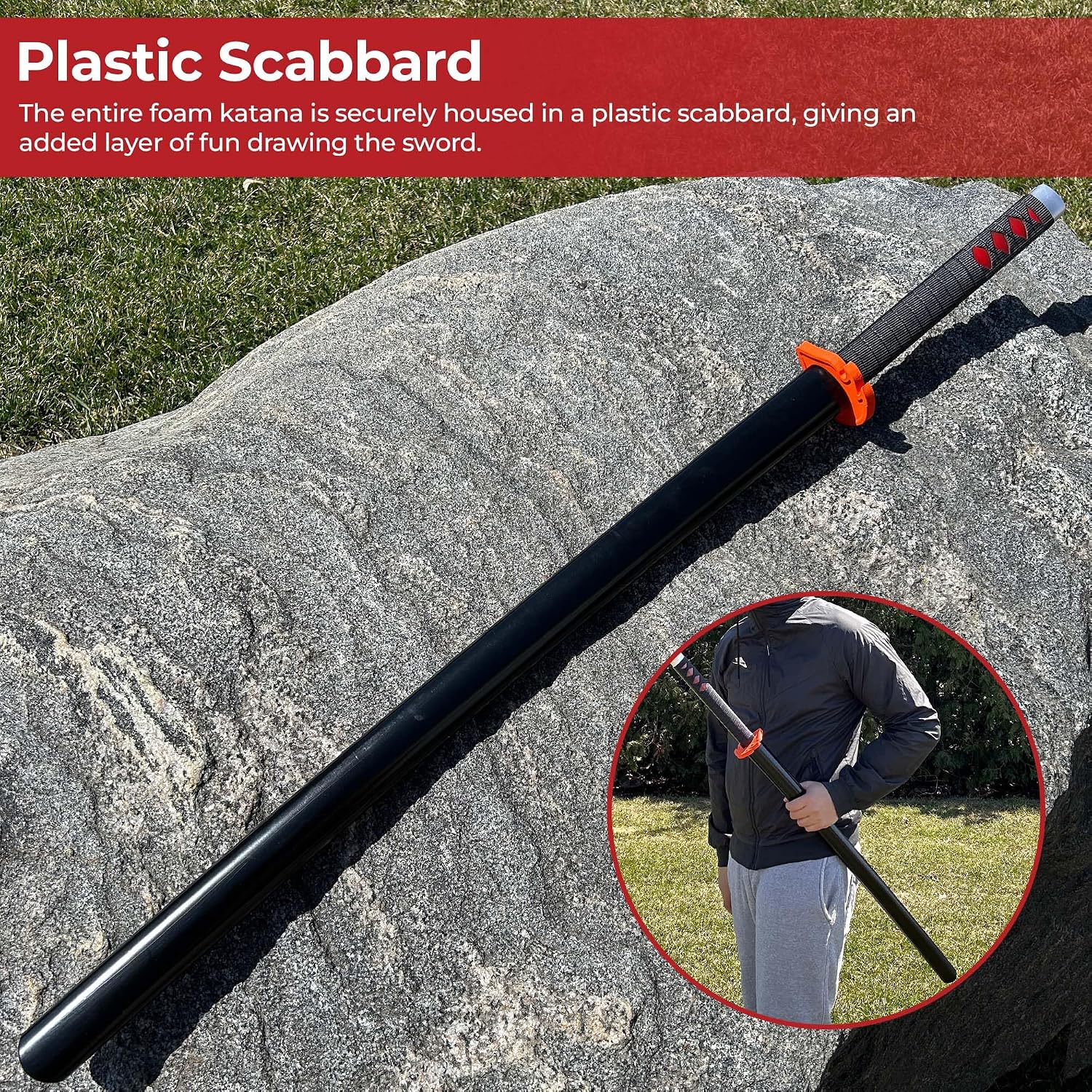 MedievalDepot Demon Slayer Foam Katanas – Full-Length Anime Cosplay Swords with Scabbards (Kamado Tanjiro Flame Guard Foam Katana)