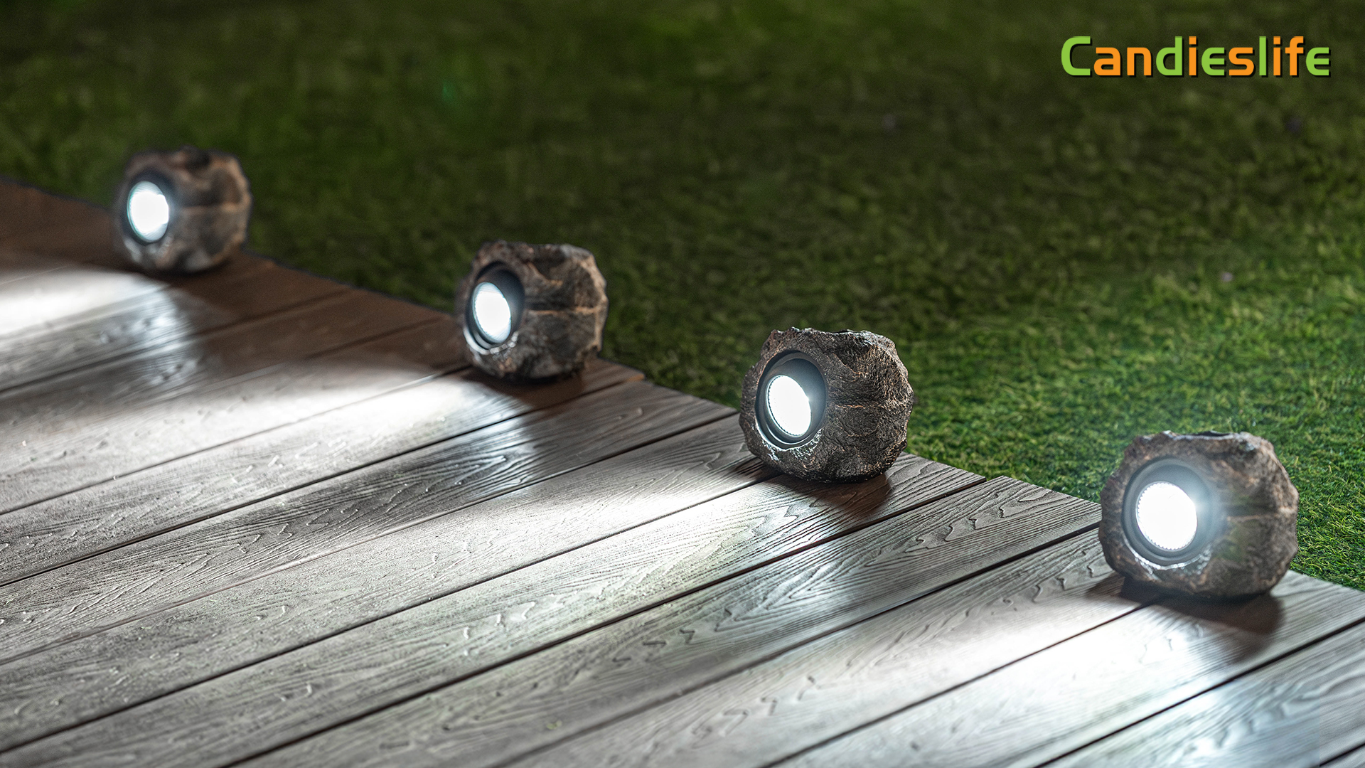 Candieslife Solar Garden Rock Lights Outdoor - IP65 LED Waterproof