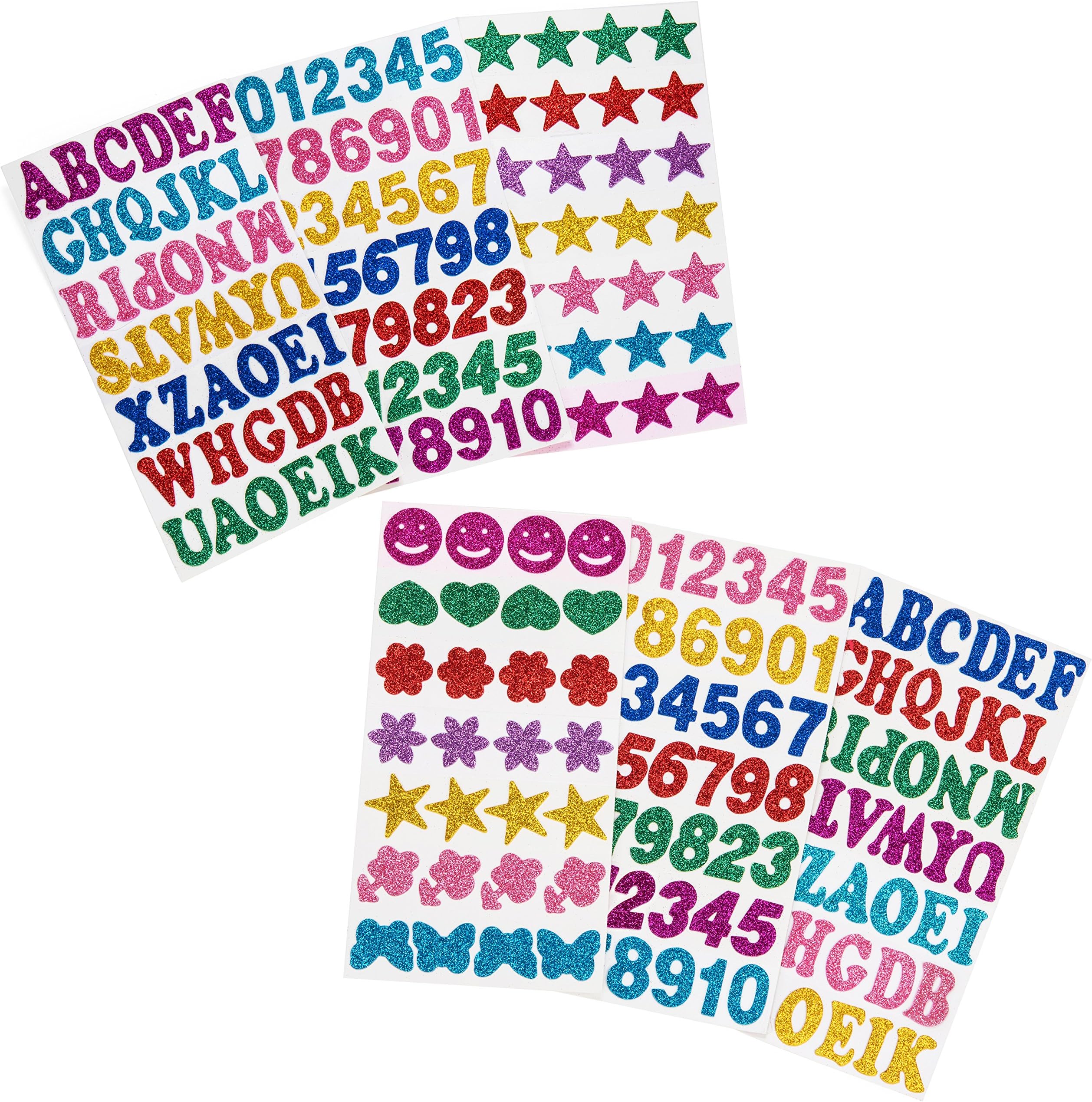 TBZZXC 6 Sheets Glitter Foam Stickers - Self Adhesive Letters, Numbers, Stars and Shapes for Kids Crafts and Scrapbooking