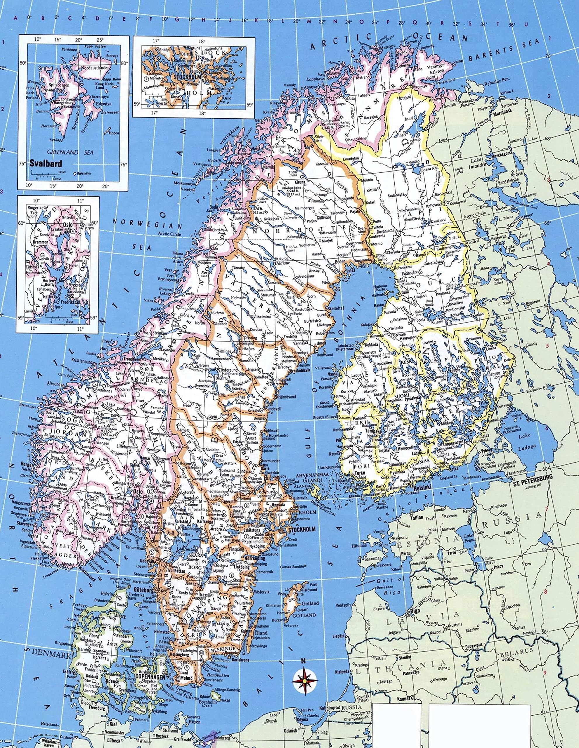 LLBOGRGGN Scandinavia Finland Norway Sweden Map Political Poster Canvas Wall-Art Nordic Countries Office Decor(Unframed,08x12inch(20x30cm))
