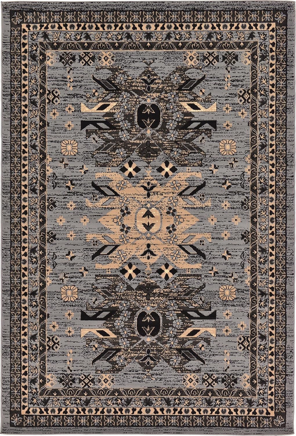 Contemporary Taftan Oasis 6' x 9' Gray Synthetic Area Rug