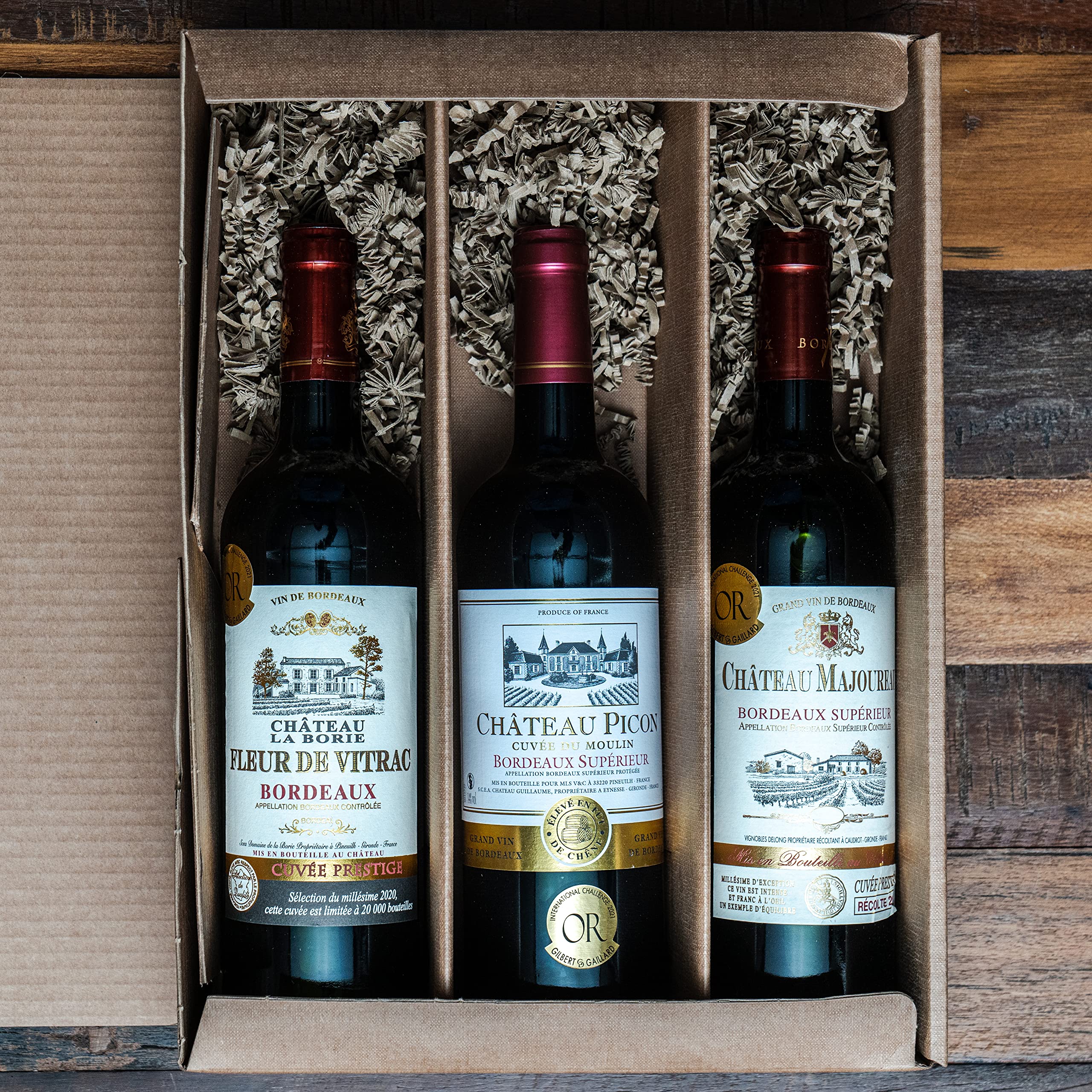 Geschenkset Bordeaux | 3 hochwertige französische Rotweine aus Bordeaux mit Goldmedaillen-Prämierung trocken