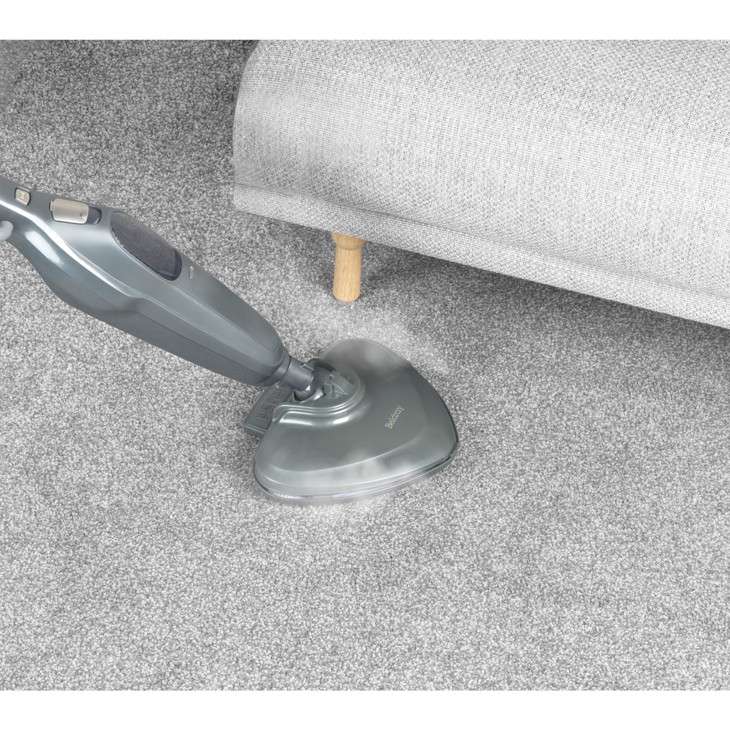 Beldray Limpiador a Vapor Clean & Refresh - Escoba de Vapor, Limpieza Sin Químicos, Calentamiento Rápido, Depósito de Agua 350 ml, Alfombras, Laminados, Madera, 1300W