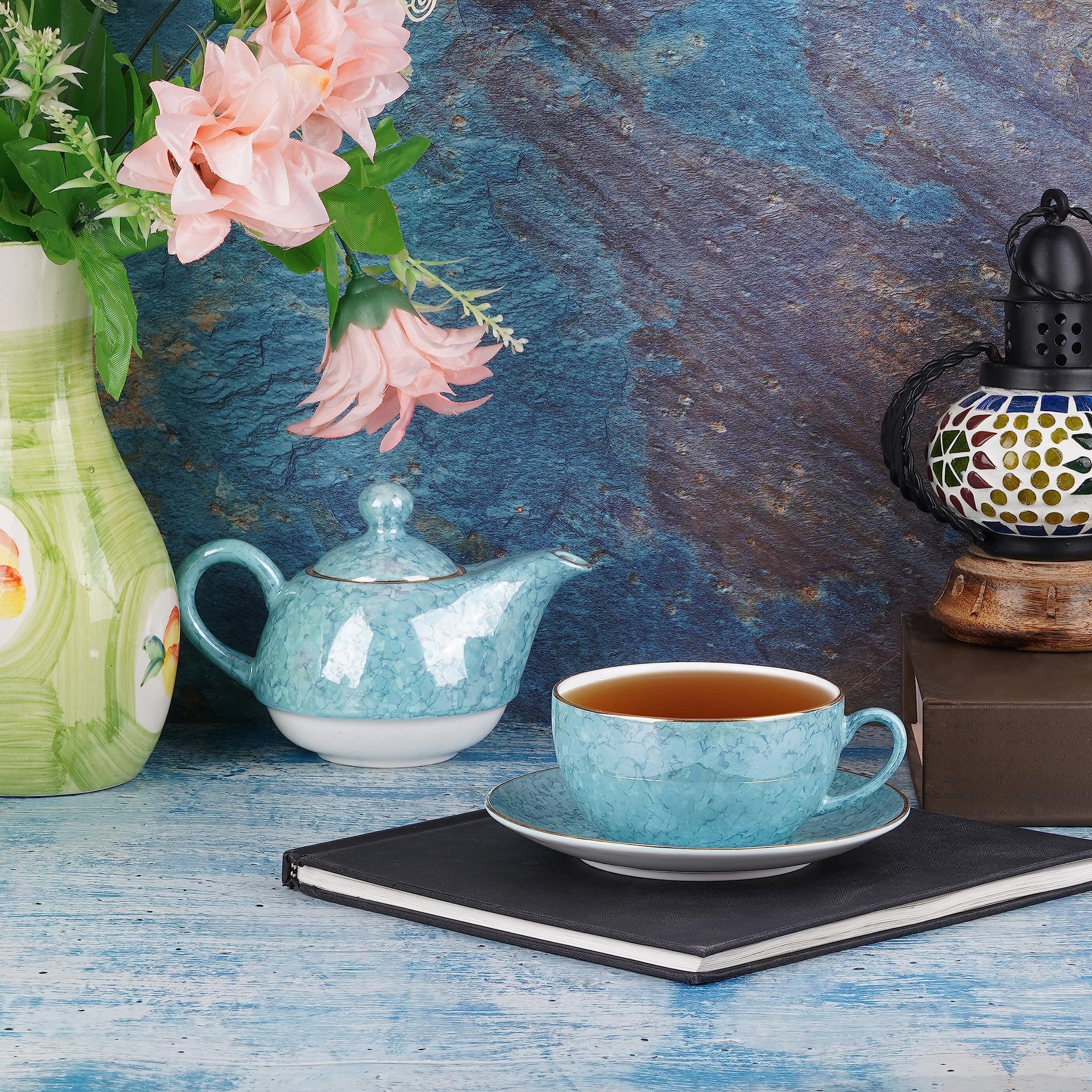 Dandy Lines Tea for One Set - Aqua Gold Tea Set -3