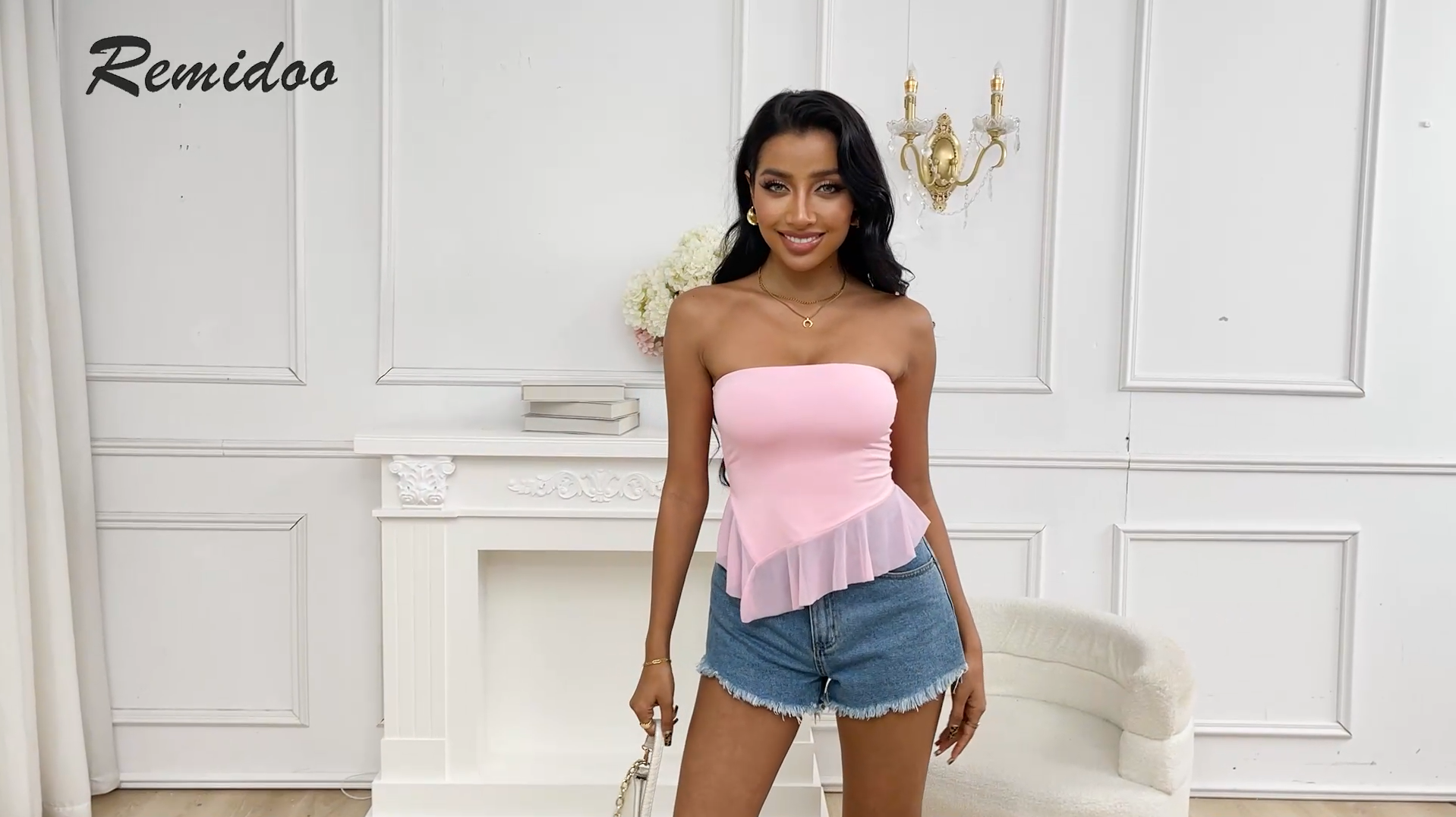 Remidoo Tube Tops for Women Sexy Sheer Mesh Strapless Crop Tank