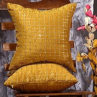 Vista 1 de Juego de 2 almohadas doradas de 18 x 18 pulgadas, almohadas decorativas para sofá, fundas de almohada bordadas, fundas de almohada doradas mostaza