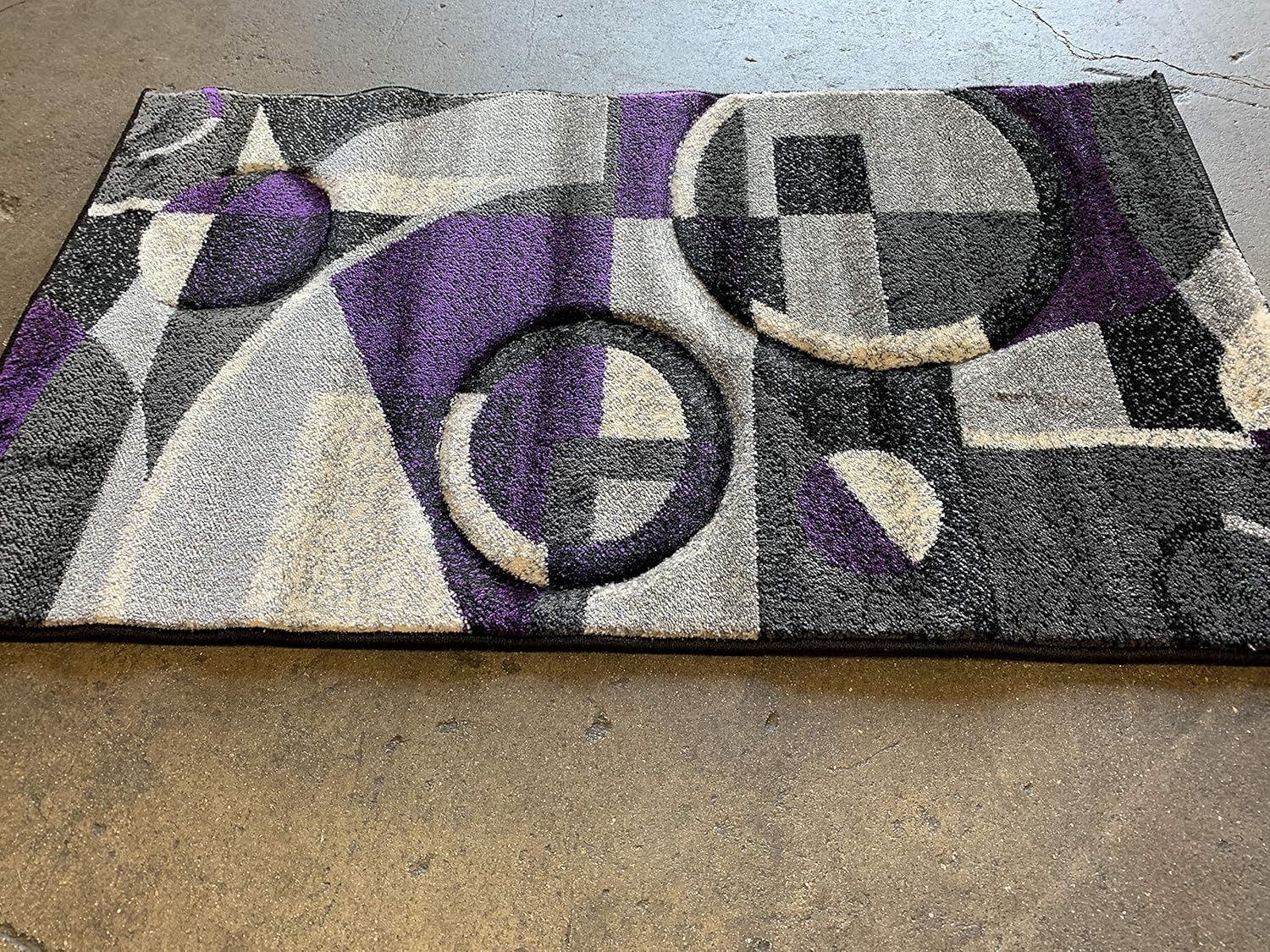 Modern Door Mat Contemporary 400,000 Point Area Rug Purple,Black & Grey 322 (2ft.x3ft4in.)