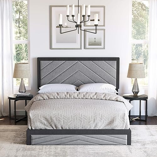 Miniatura 38 de Boyd Sleep Beaumont - Cama de plataforma tapizada con cabecero, base de colchón con 14 soportes de listones de madera, no requiere somier, piel